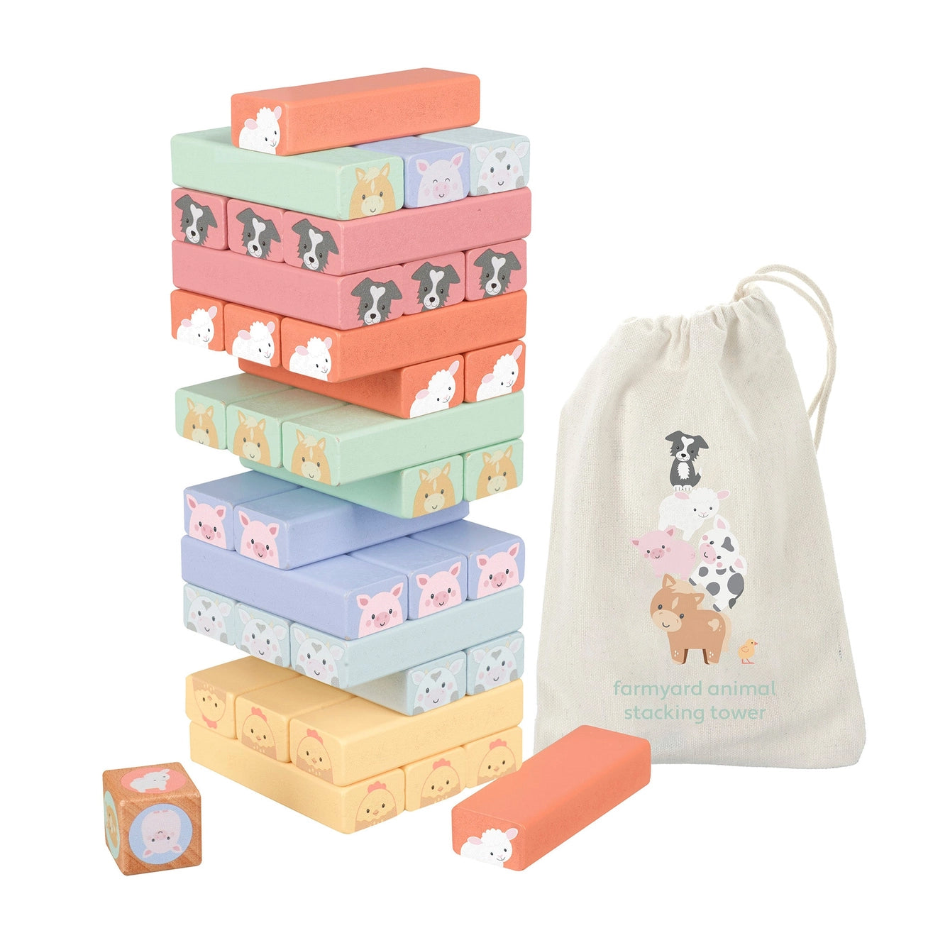 Farmyard Wooden Animal Tumbling Tower - Born Childrens Boutique