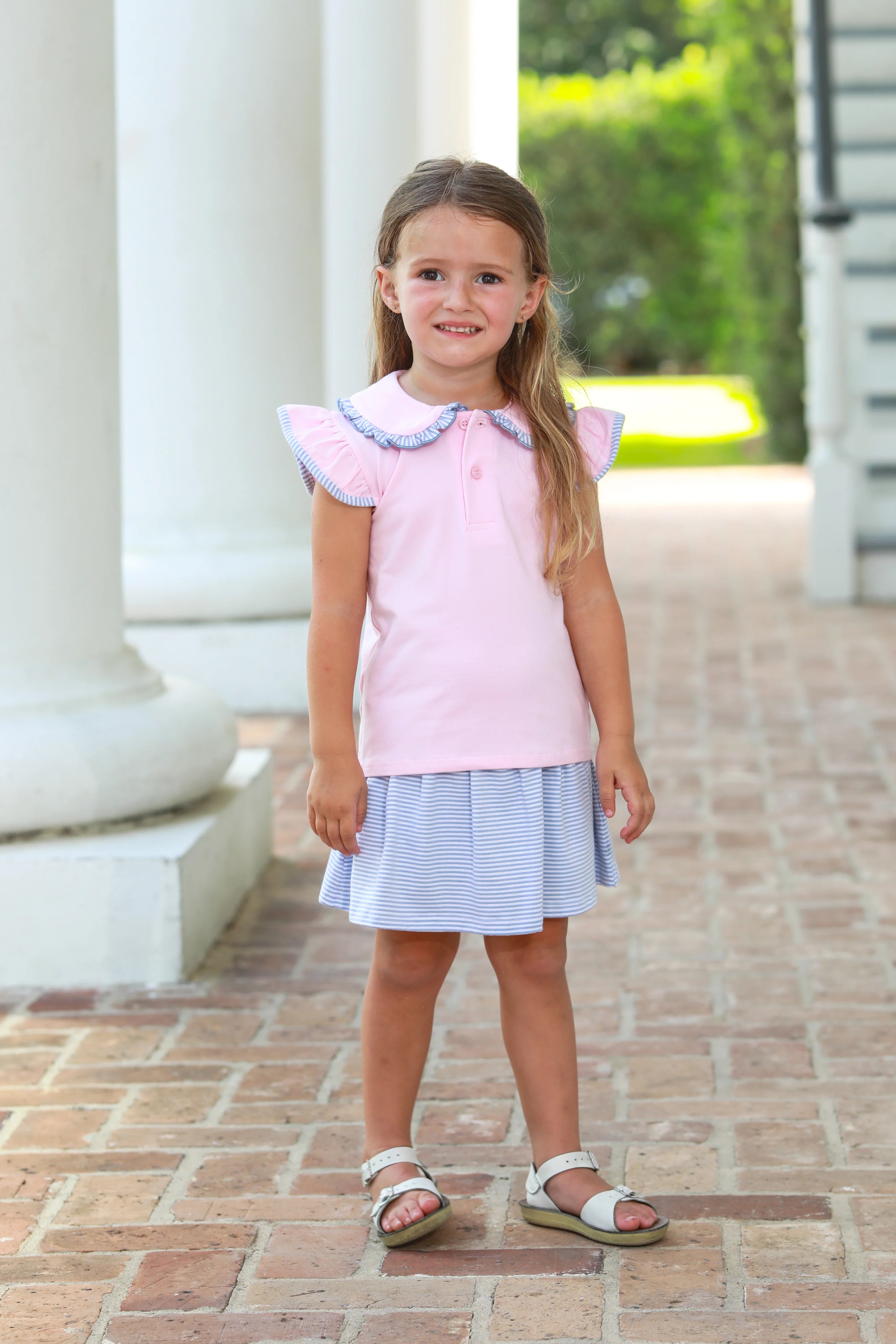 Camilla Dress - Dusty Blue Stripe/Light Pink - Born Childrens Boutique