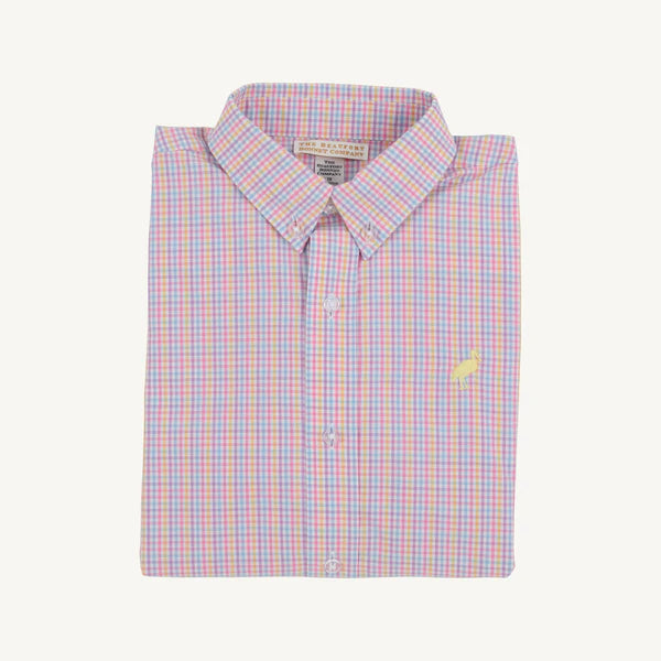 Dean's List Dress Shirt - Woodstock Park Plaid with Lake Worth Yellow Stork - Born Childrens Boutique