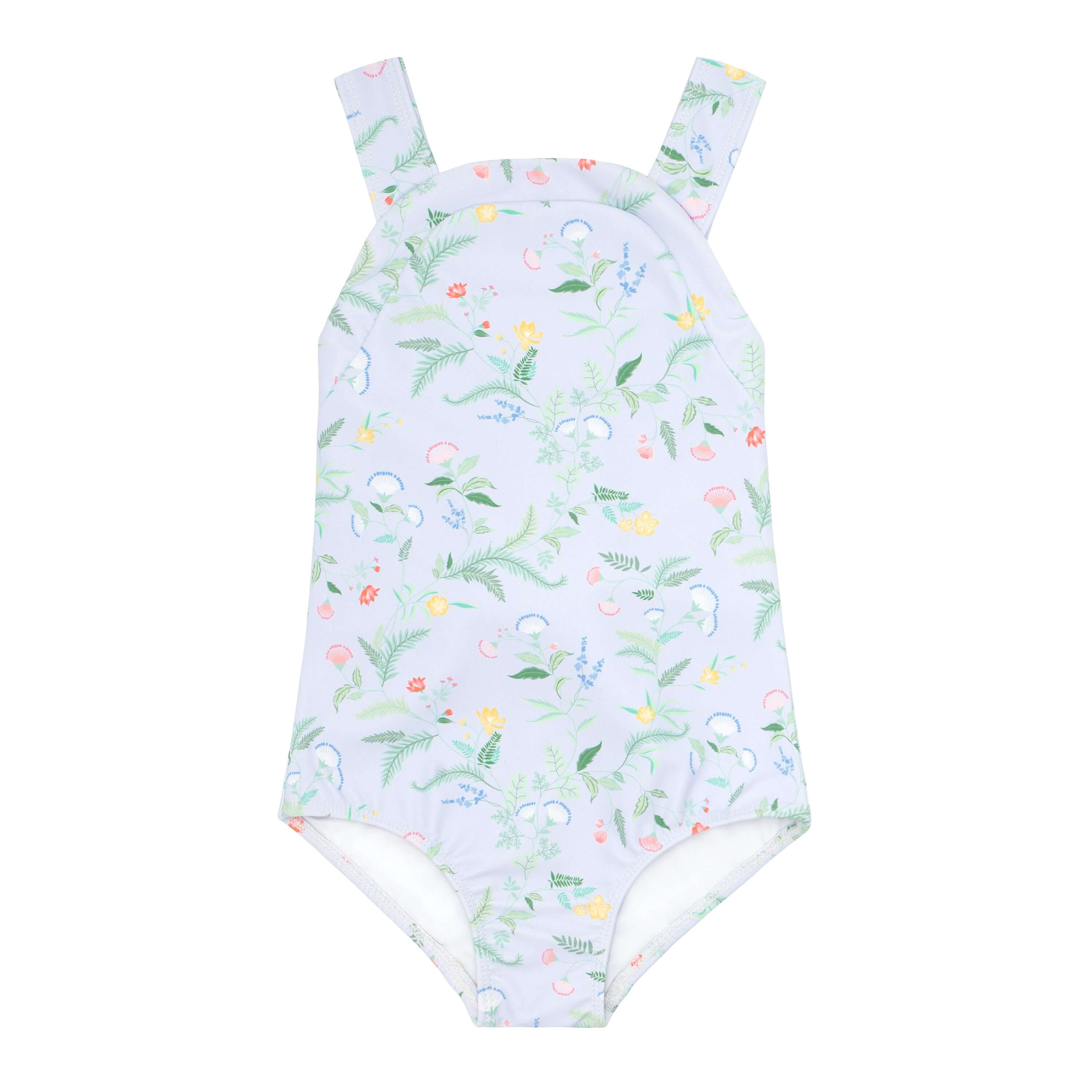 Bay Lavender Floral Bib One Piece with Back Bow - Born Childrens Boutique