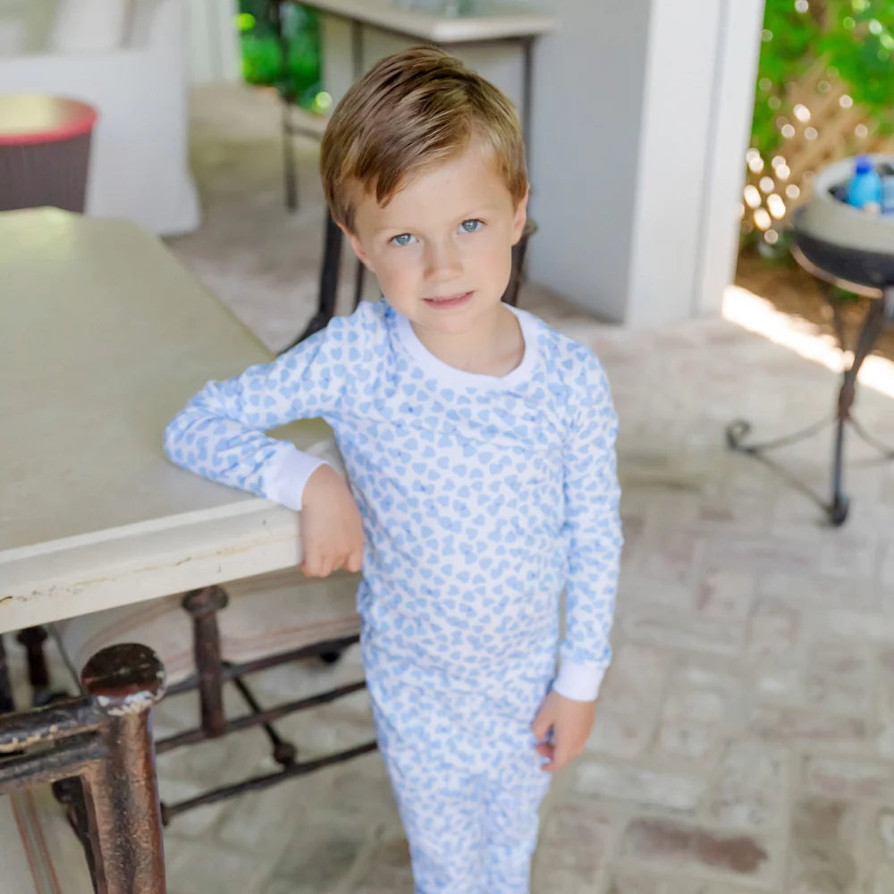 Grayson Pajamas Pant Set - Confetti Heart Blue - Born Childrens Boutique