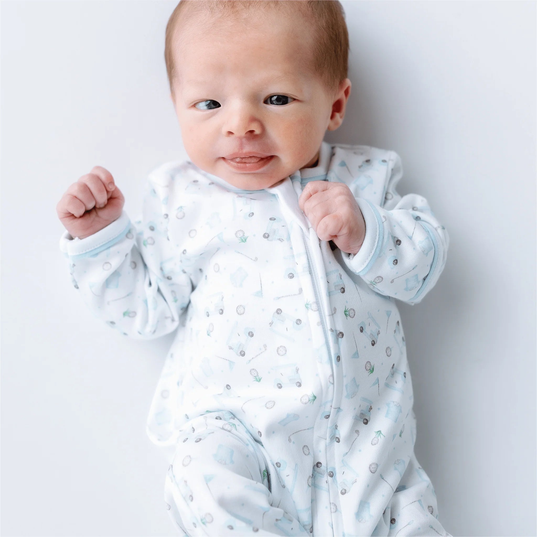 Little Golfer Print Zip Footie - Born Childrens Boutique
