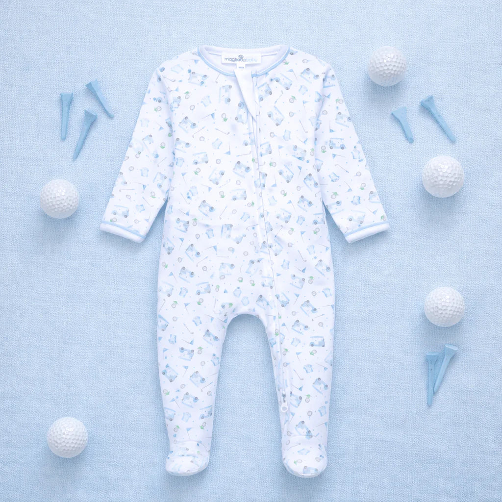 Little Golfer Print Zip Footie - Born Childrens Boutique