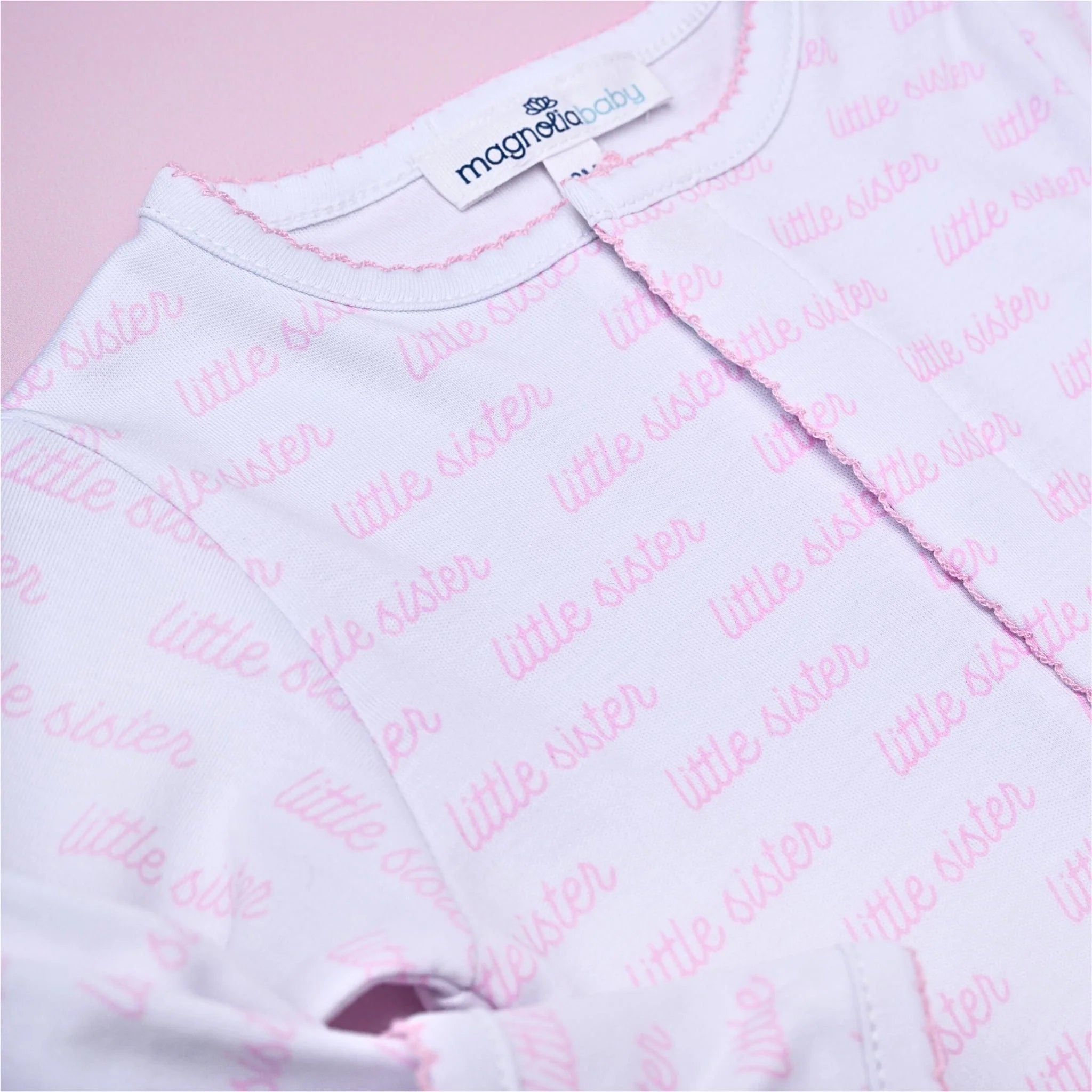 Little Sister Print Zipper Footie - Born Childrens Boutique