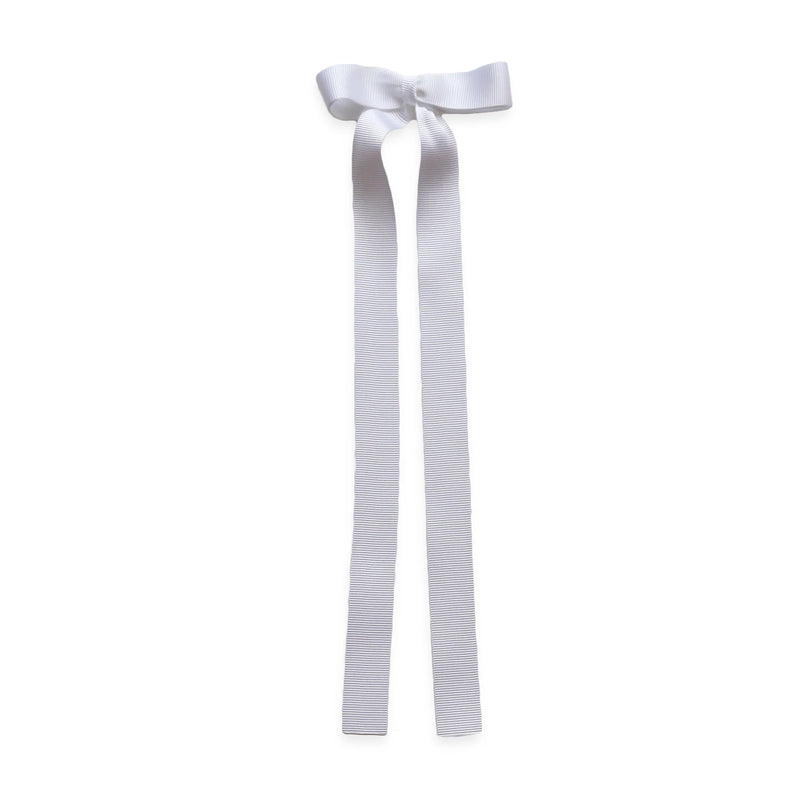 Grosgrain Long Tail Bow 6.5 in, White - Born Childrens Boutique