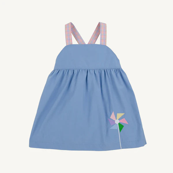 Macy Drew Dress - Park City Periwinkle & Woodstock Park Plaid with Pinwheel - Born Childrens Boutique