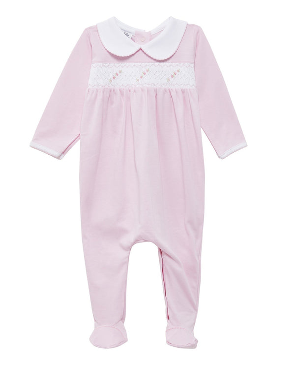 Sophie and Sam Pink Smocked Collared Girl Footie - Born Childrens Boutique