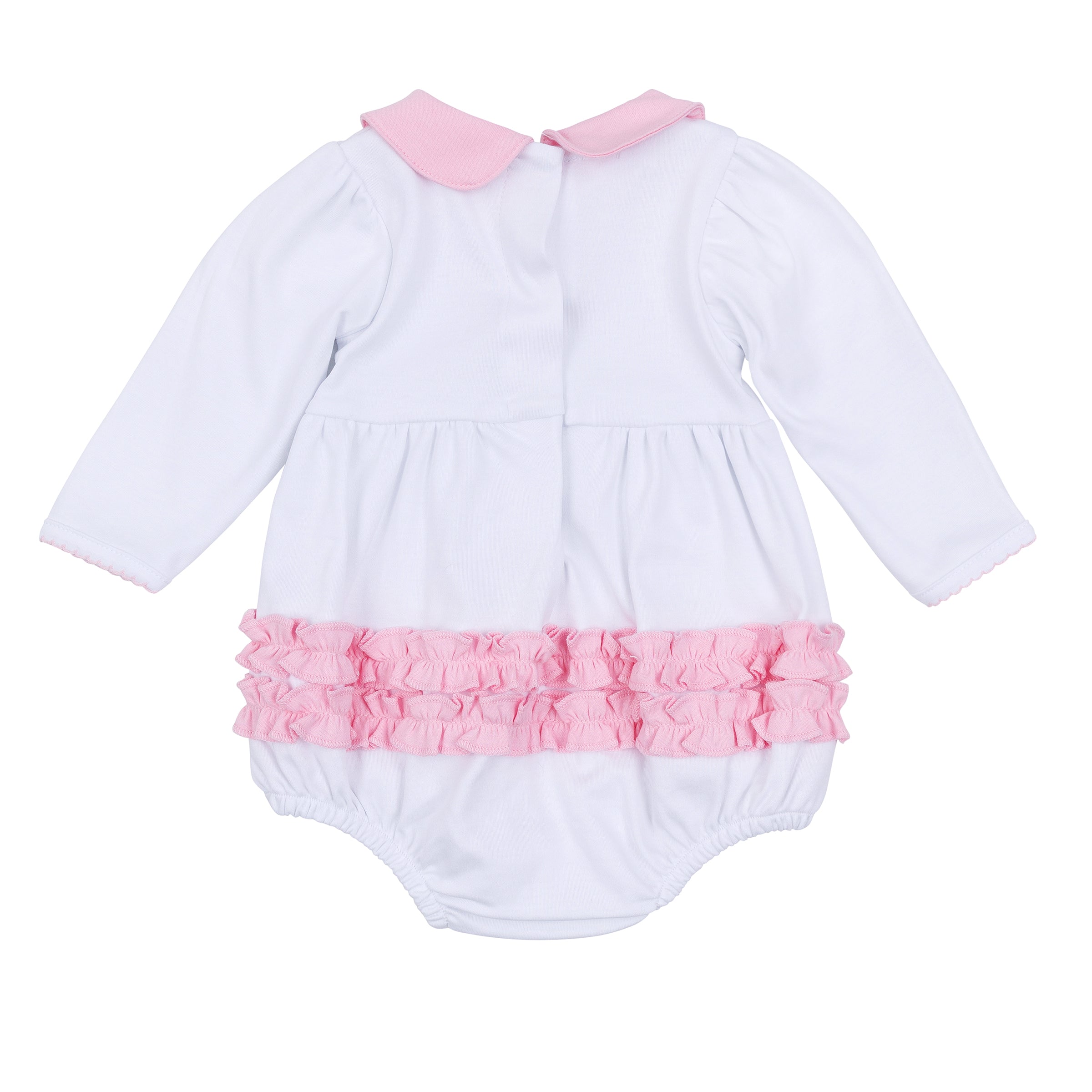 Precious Pumpkin Embroidered Ruffle LS Bubble Light Pink - Born Childrens Boutique