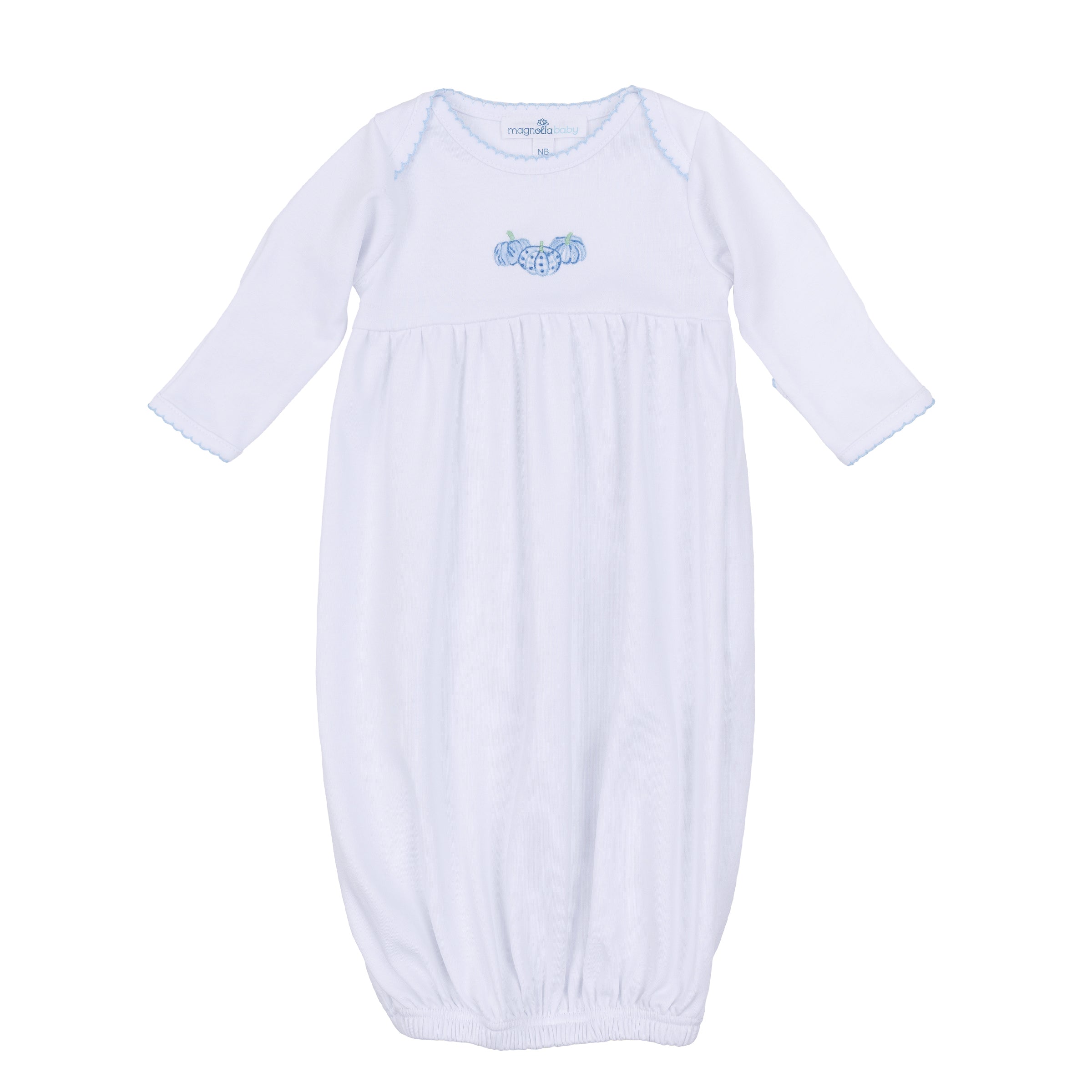 Precious Pumpkin Embroidered Gathered Gown Light Blue - Born Childrens Boutique