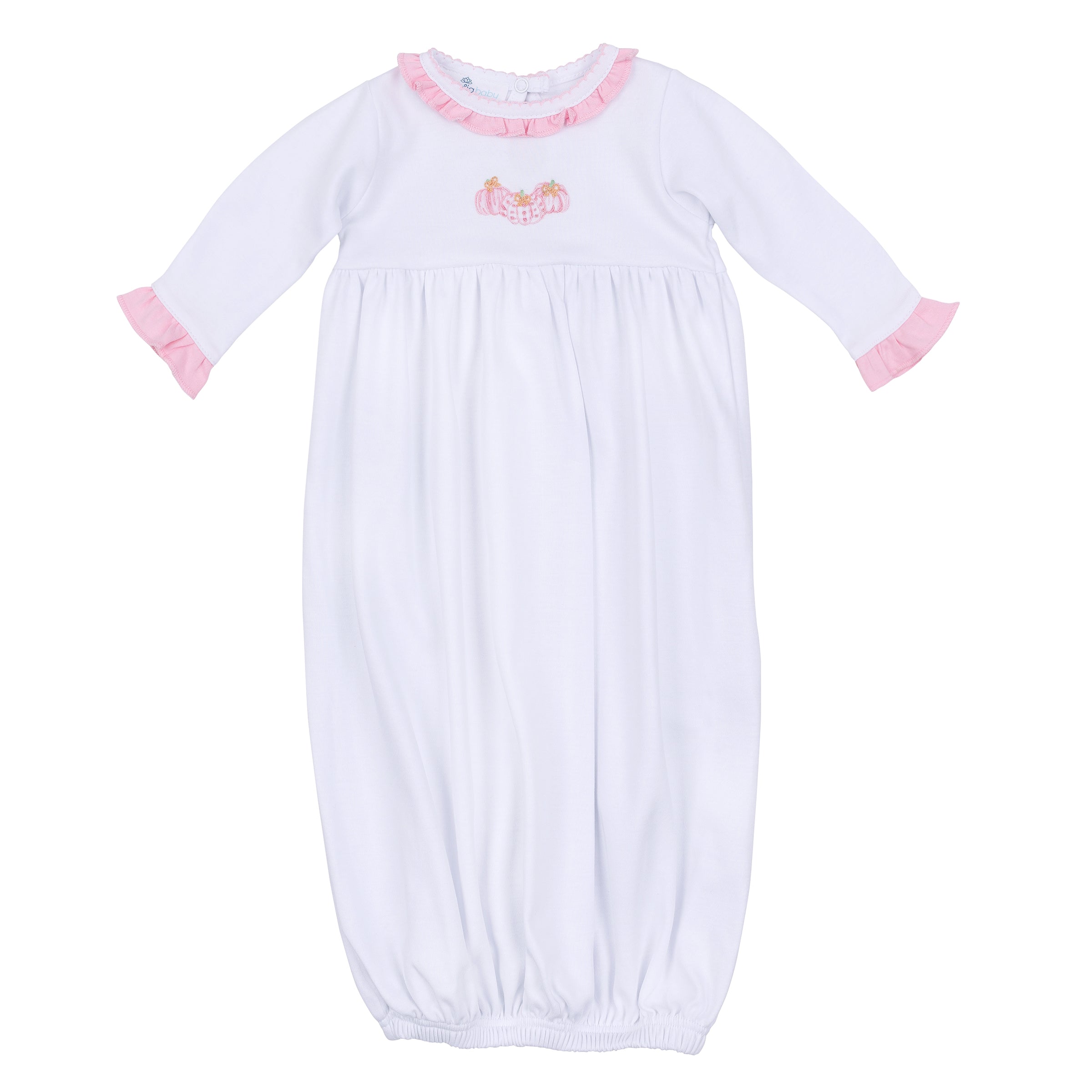 Precious Pumpkin Embroidered Ruffle Gathered Gown by Light Pink - Born Childrens Boutique