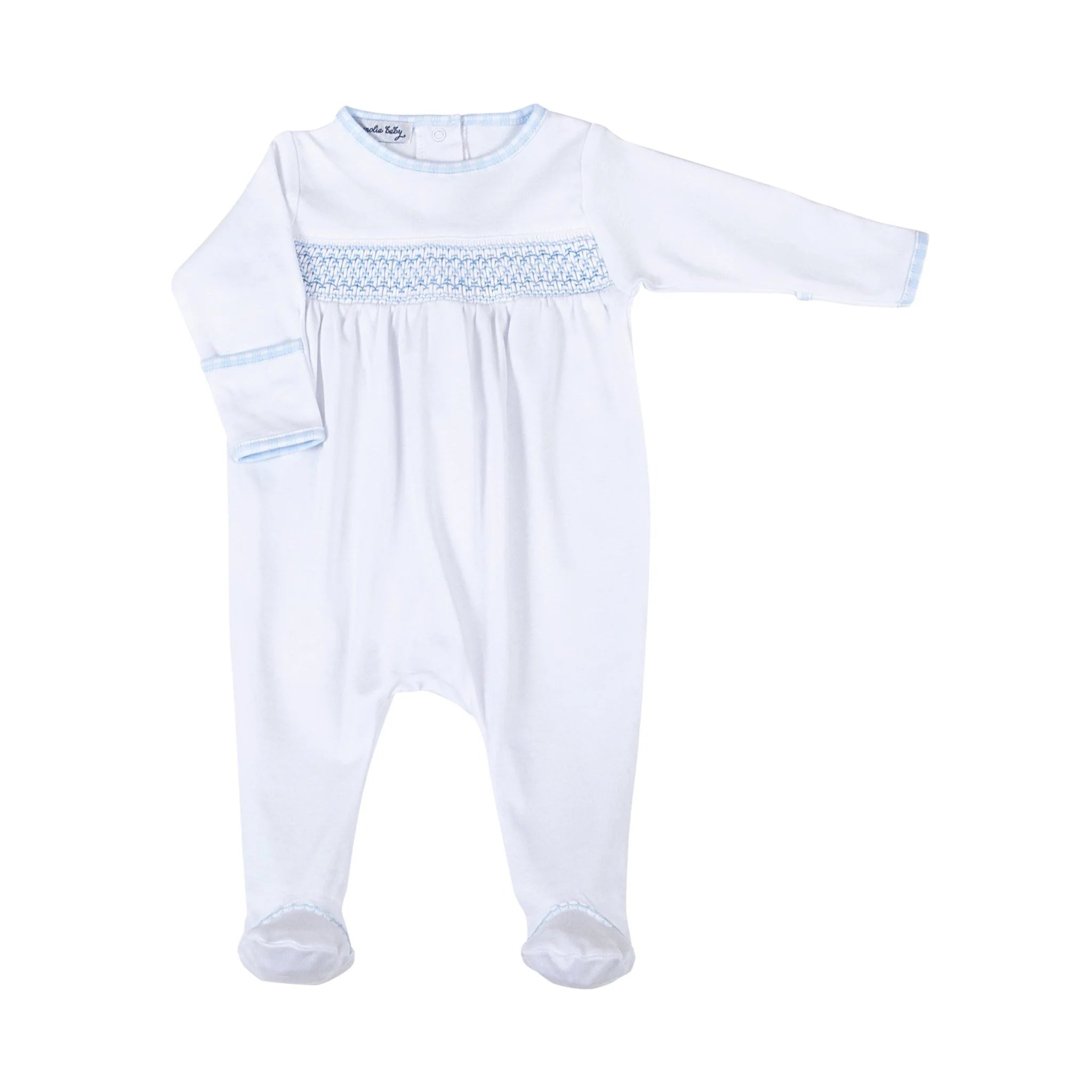 New Beginnings Blue Smocked Footie - Born Childrens Boutique
