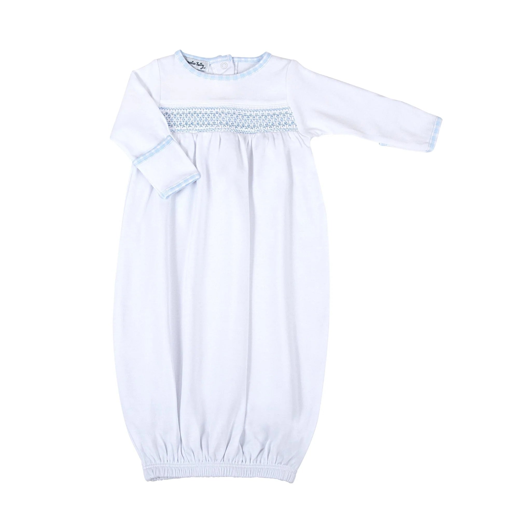 New Beginnings Smocked Gathered Gown Blue - Born Childrens Boutique