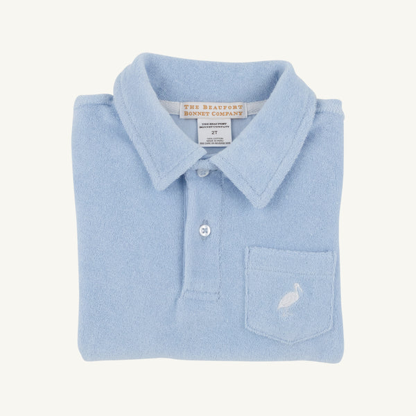 Prim and Proper Polo SS Terrycloth - Beale Street Blue with Worth Avenue White Stork - Born Childrens Boutique