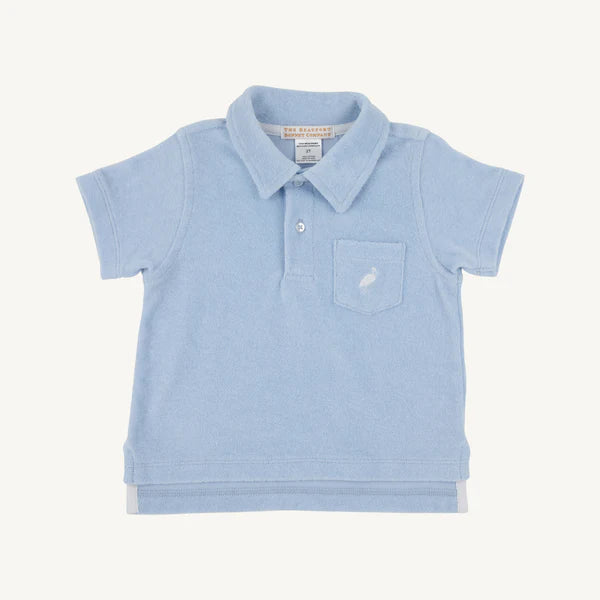 Prim and Proper Polo SS Terrycloth - Beale Street Blue with Worth Avenue White Stork - Born Childrens Boutique