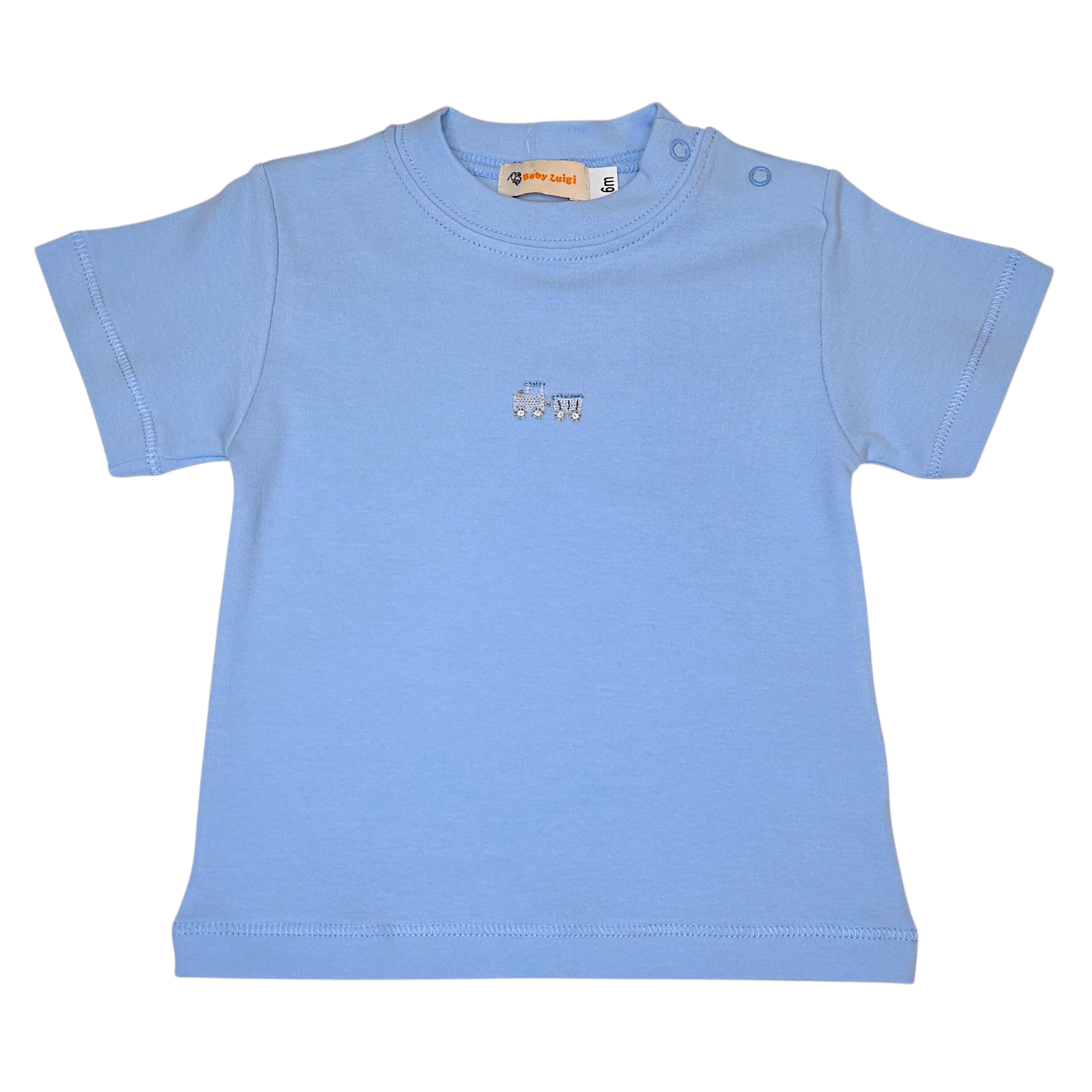 Train Shoulder Snap Shirt Sky Blue - Born Childrens Boutique