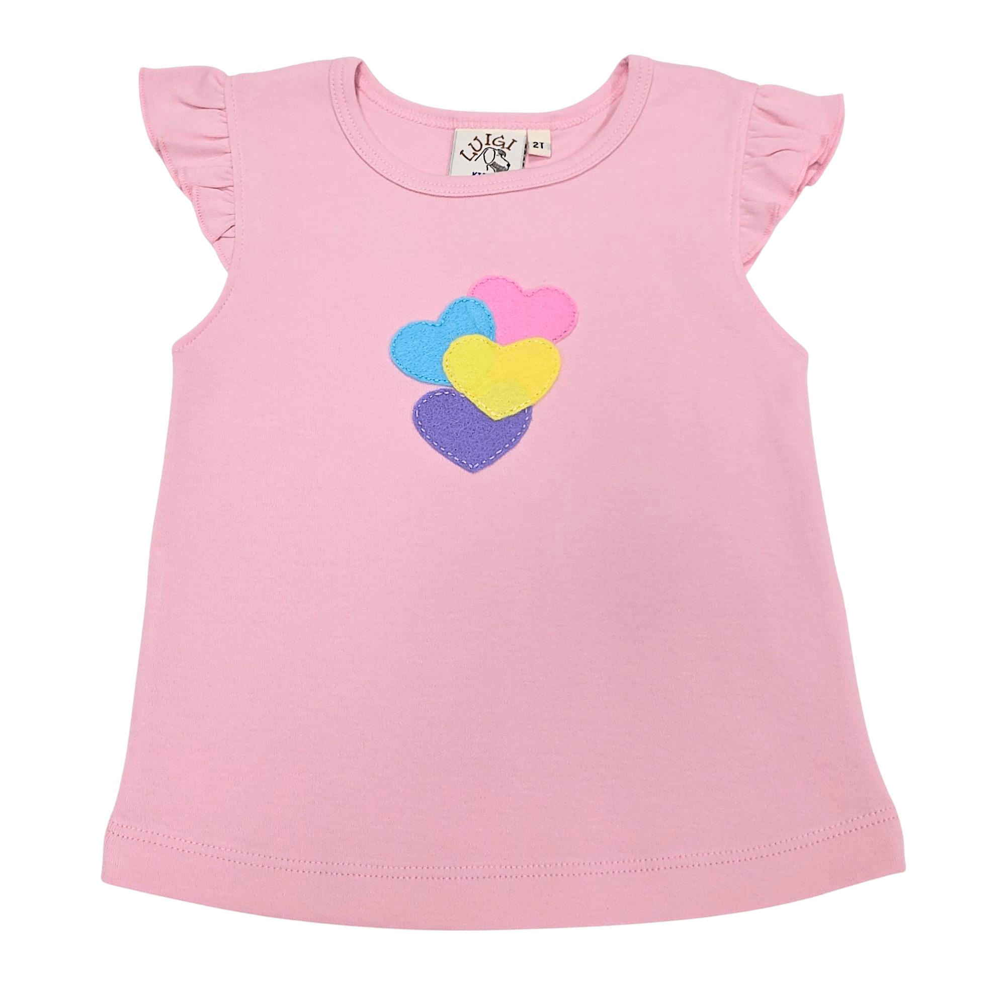 Hearts Light Pink SS Flutter Top - Born Childrens Boutique