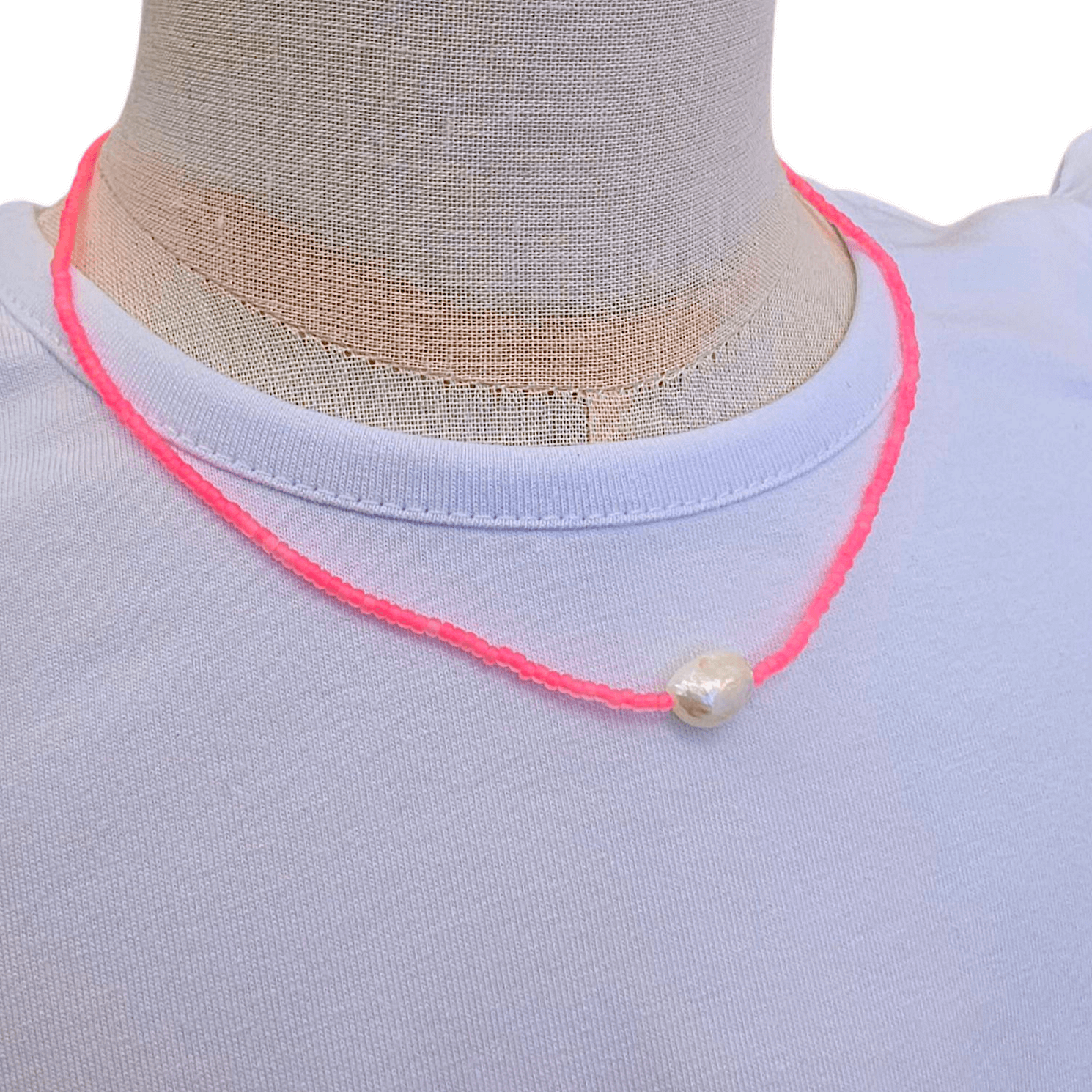 Hot Pink Mini Bead Necklace with Pearl - Born Childrens Boutique