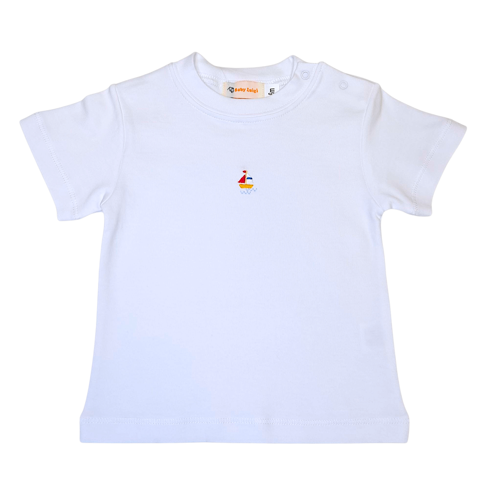 Sailboat Shoulder Snap Shirt White - Born Childrens Boutique
