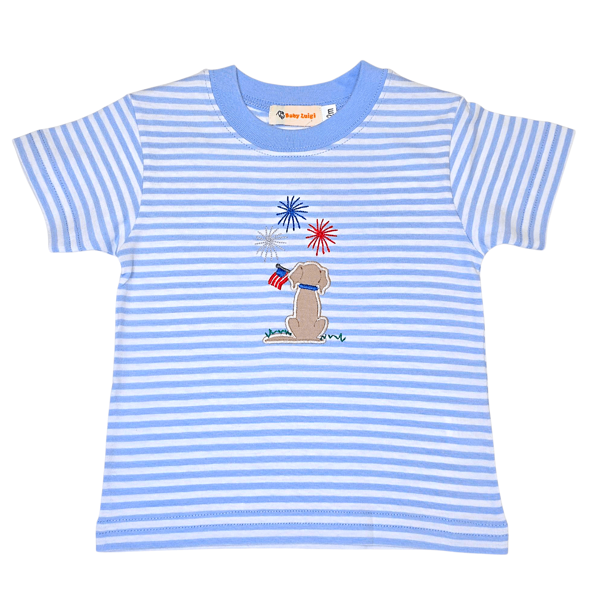 Lab w/ Flag Sky Blue Stripe SS Shirt - Born Childrens Boutique