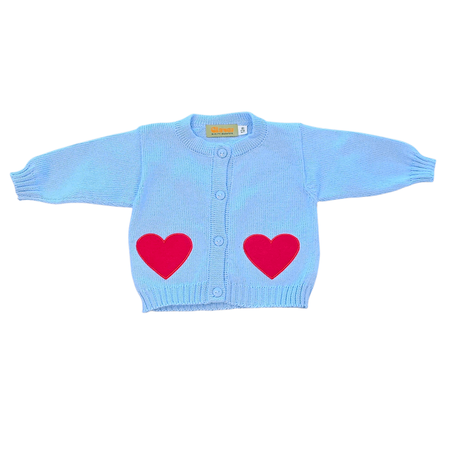 Crew Cardigan Two Hearts Sky Blue - Born Childrens Boutique