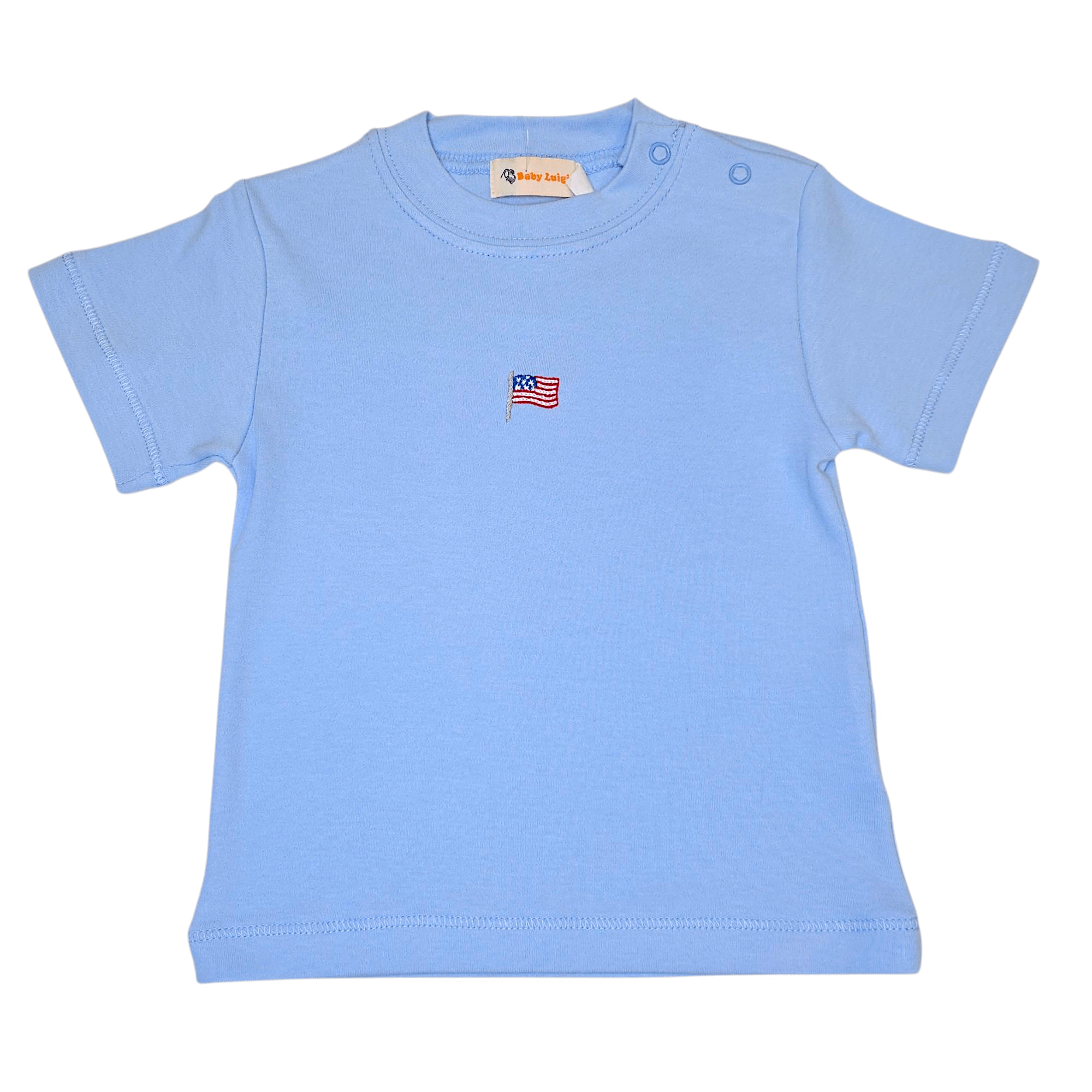 Flag Shoulder Snap Shirt Light Sky Blue - Born Childrens Boutique