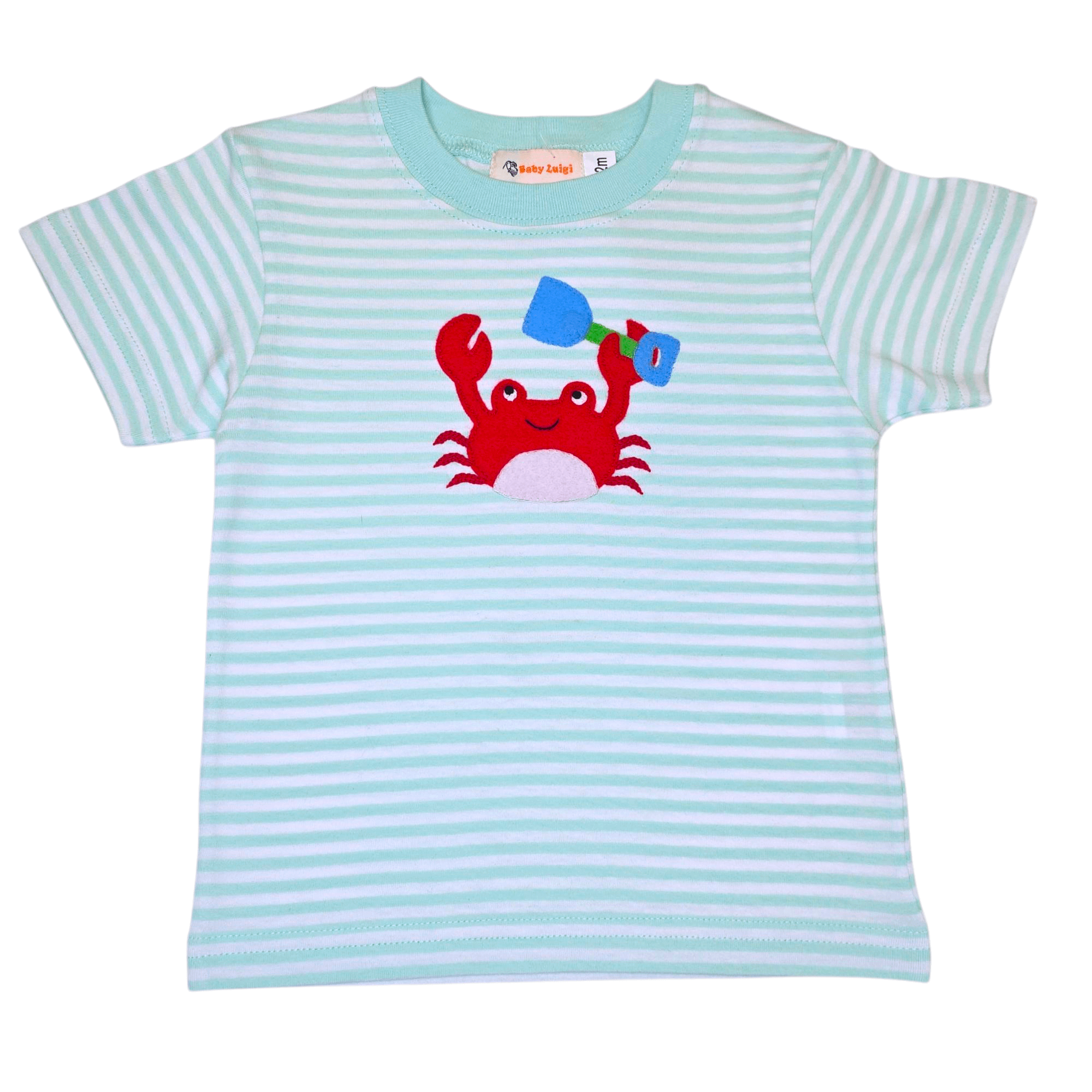 Crab w/ Shovel Light Jade Stripe SS Shirt - Born Childrens Boutique