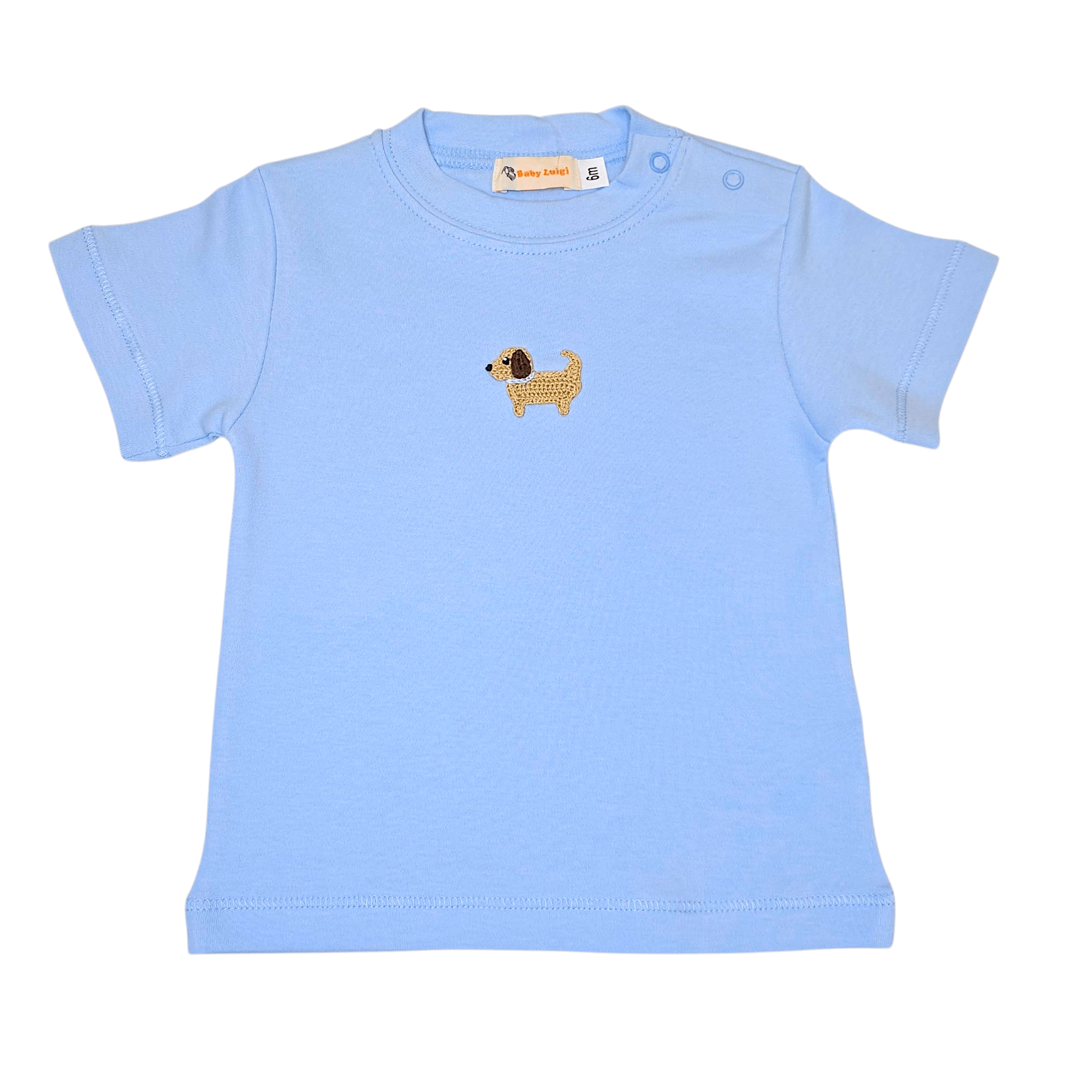 Puppy Shoulder Snap Shirt Light Sky Blue - Born Childrens Boutique
