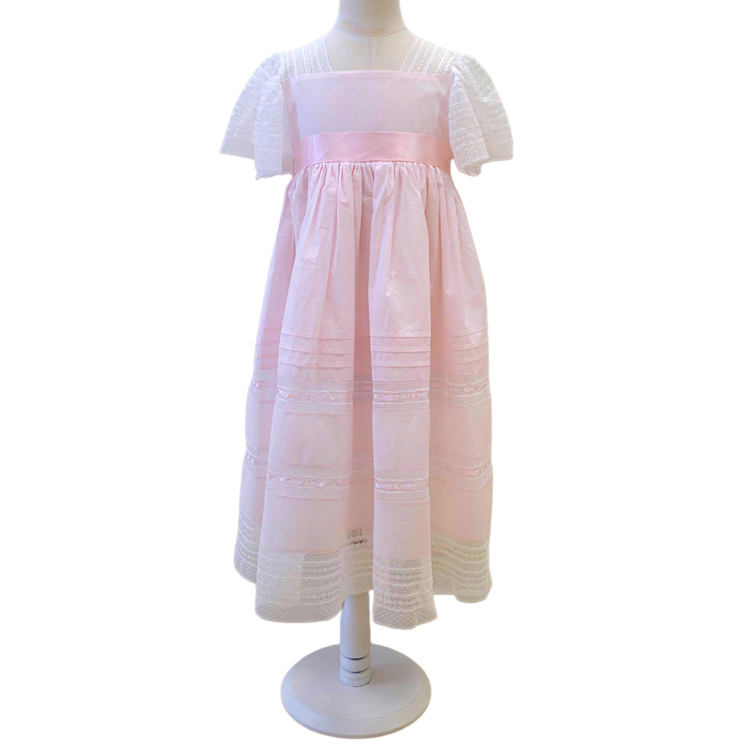 Phoenix & Ren Pink Lillian Dress - Pink Ribbons with White Lace - Born Childrens Boutique