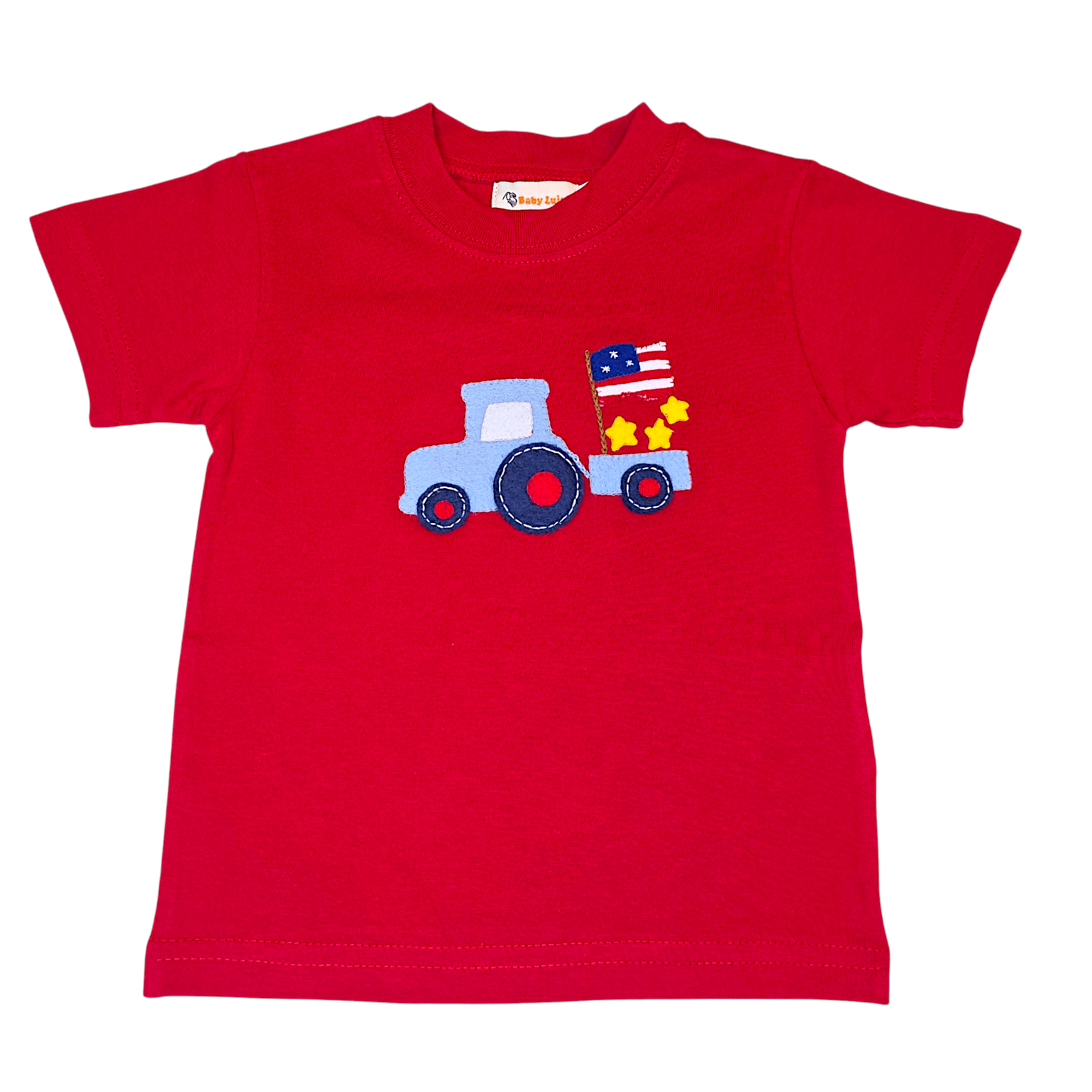 Tractor and Wagon w/ Flag Deep Red SS Shirt - Born Childrens Boutique