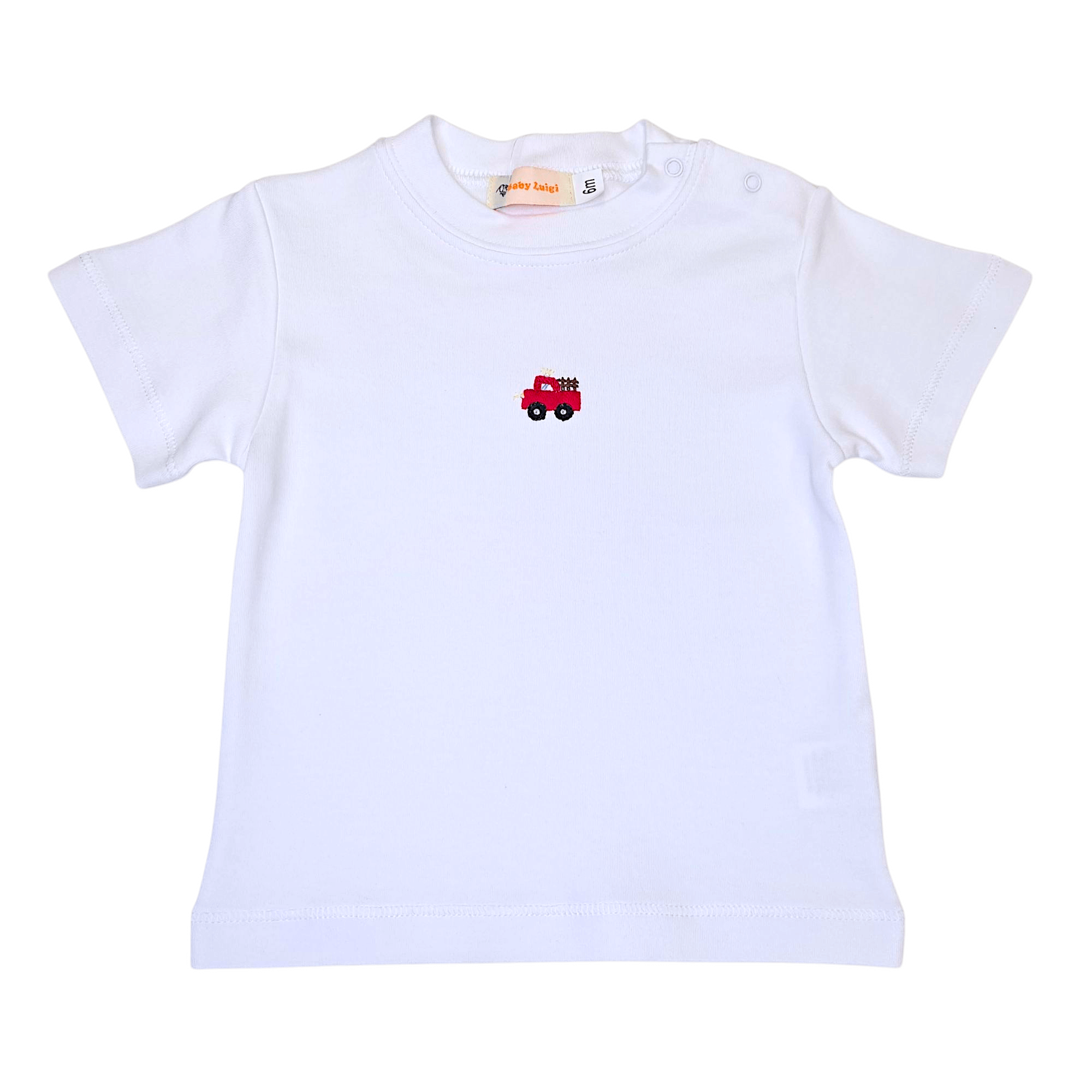 Truck Shoulder Snap Shirt White - Born Childrens Boutique