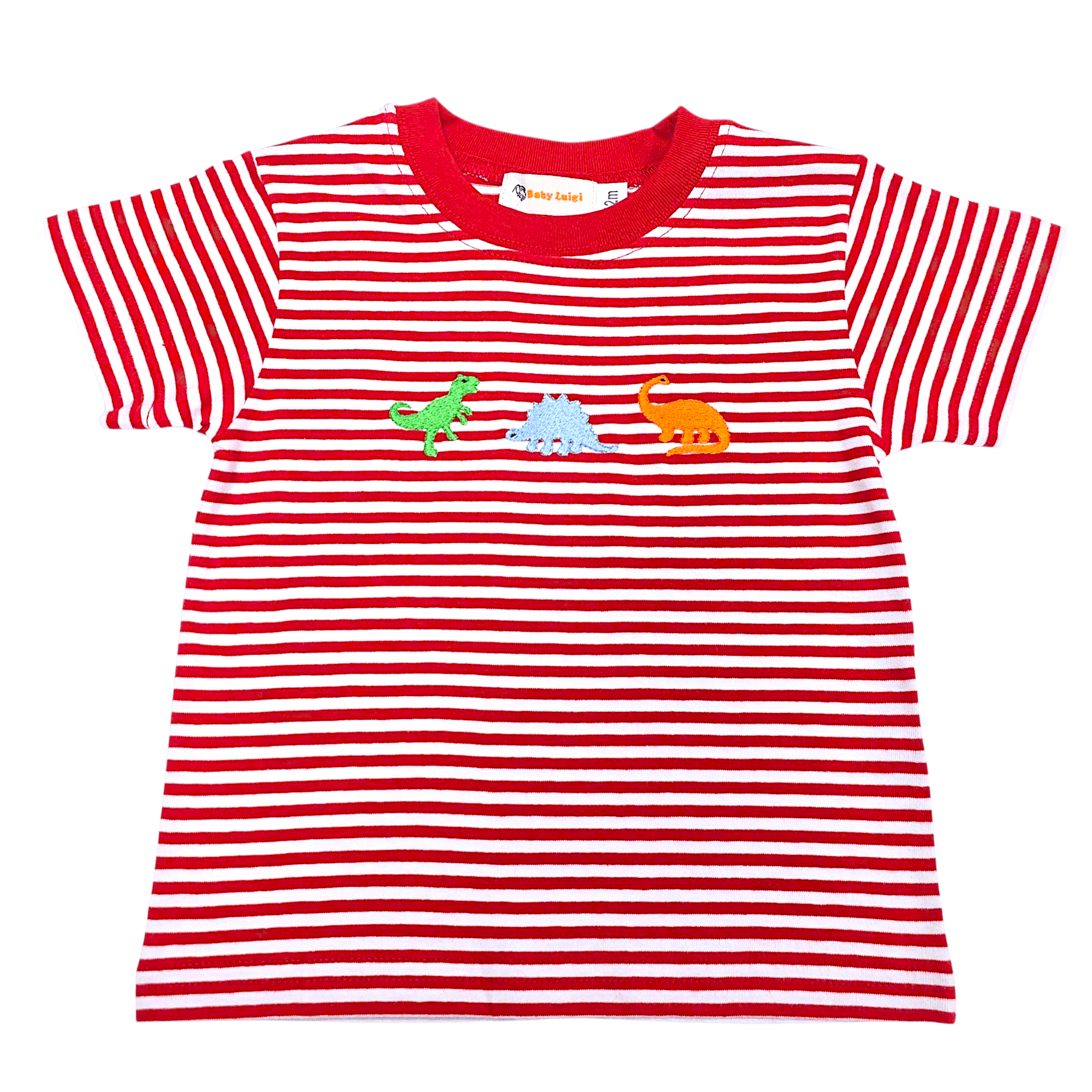 Three Dinosaurs Dp Red Stripe SS Shirt - Born Childrens Boutique