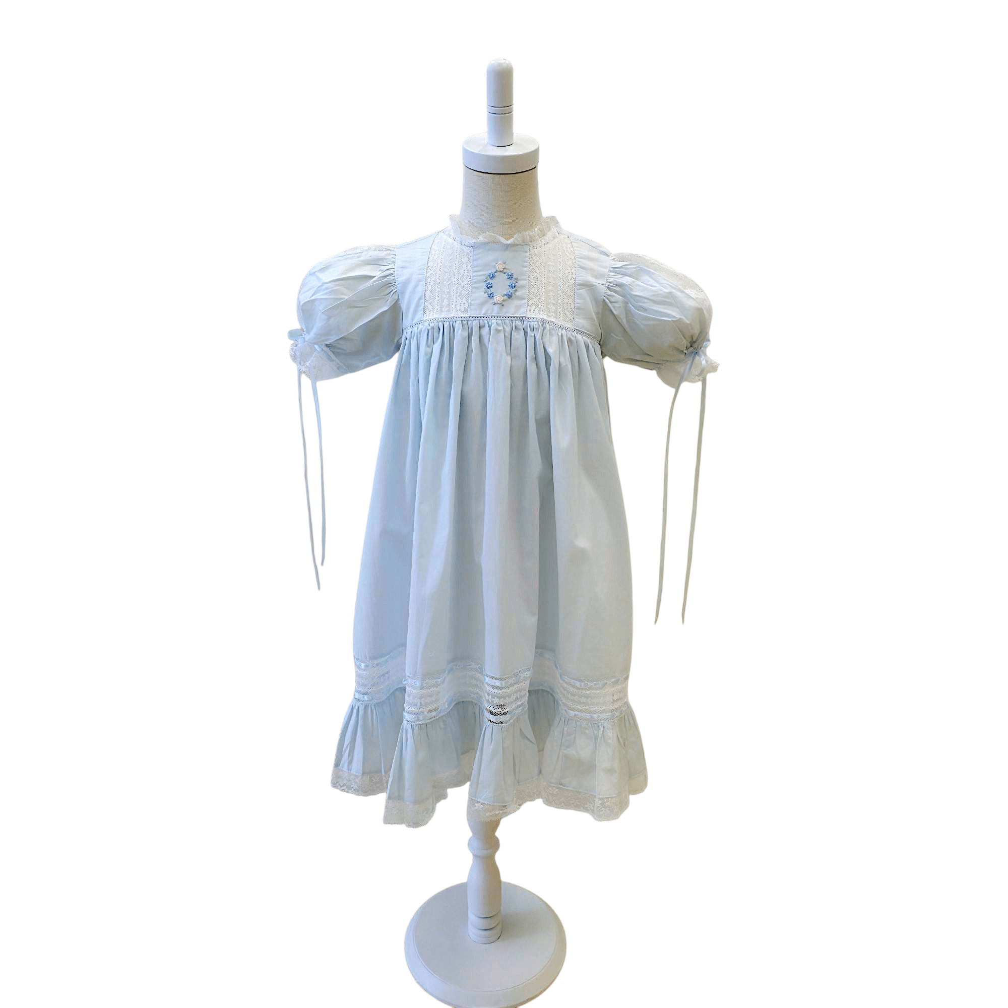 Savannah Dress Blue with White Lace - Born Childrens Boutique