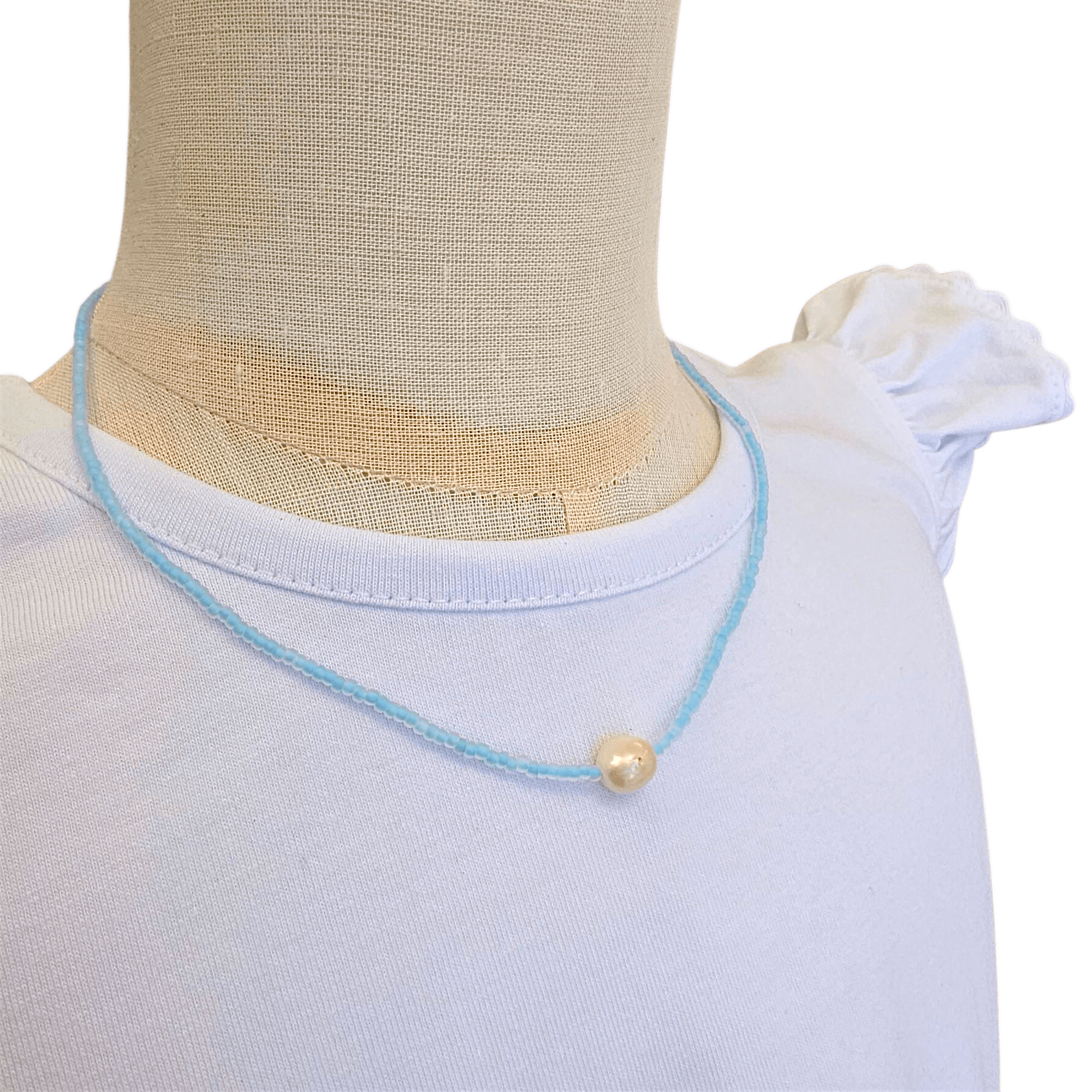 Blue Mini Bead Necklace with Pearl - Born Childrens Boutique