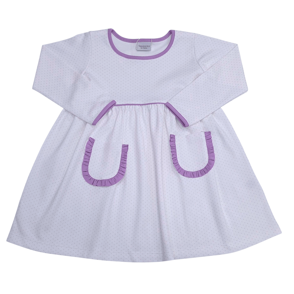 Light Pink Dot w/ Lavender Dress Long Sleeve - Born Childrens Boutique