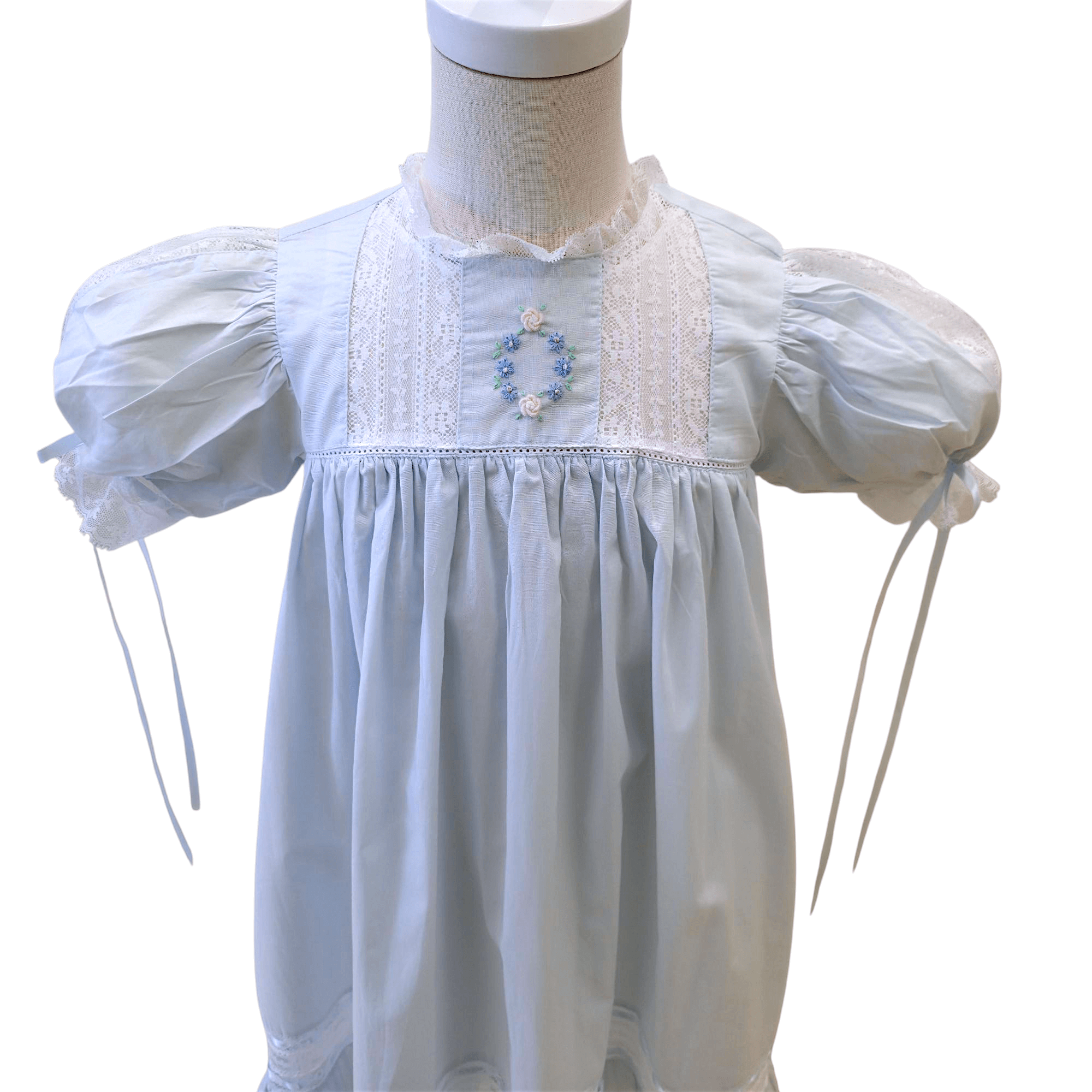 Savannah Dress Blue with White Lace - Born Childrens Boutique