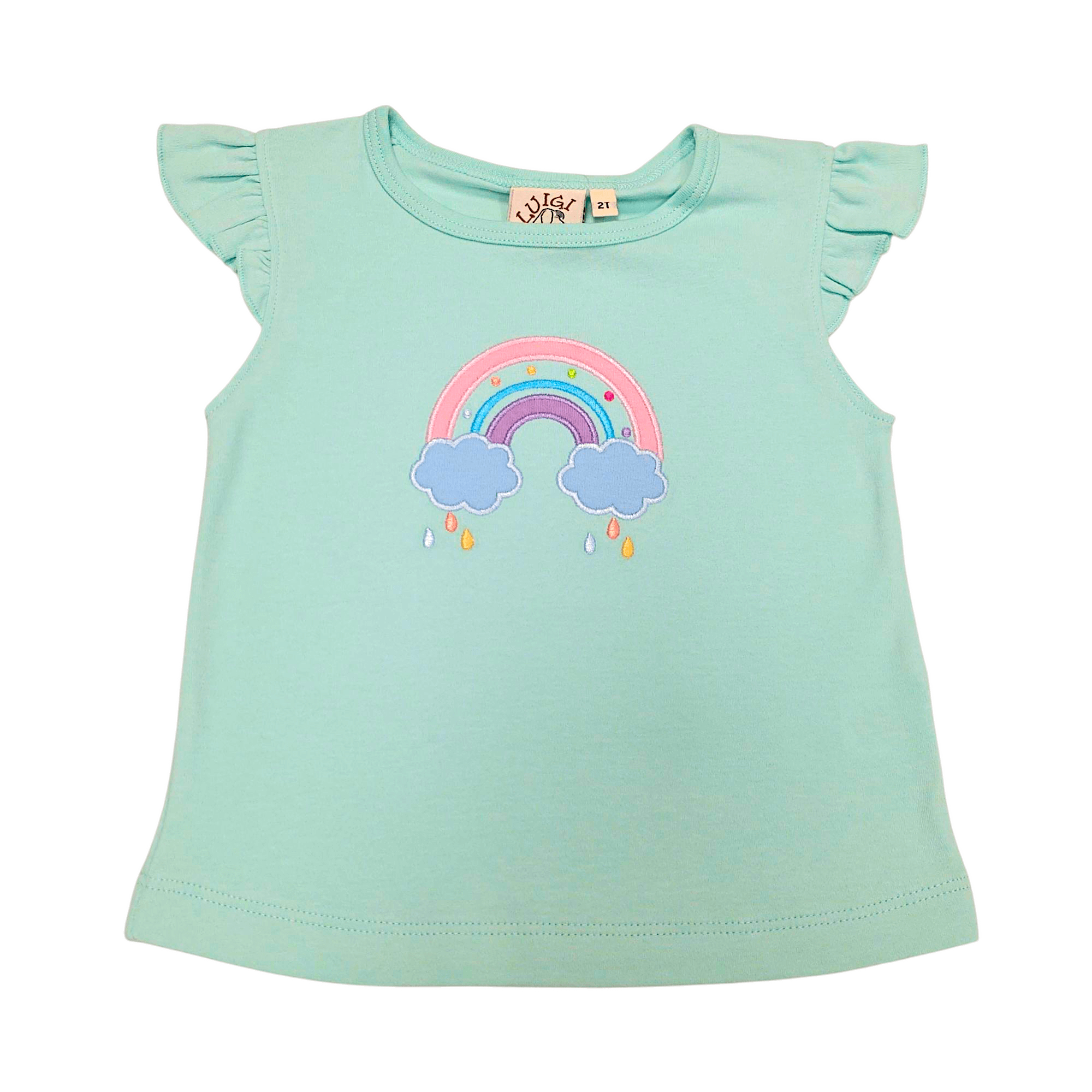 Rainbow w/ Rain Light Jade SS Flutter Top - Born Childrens Boutique