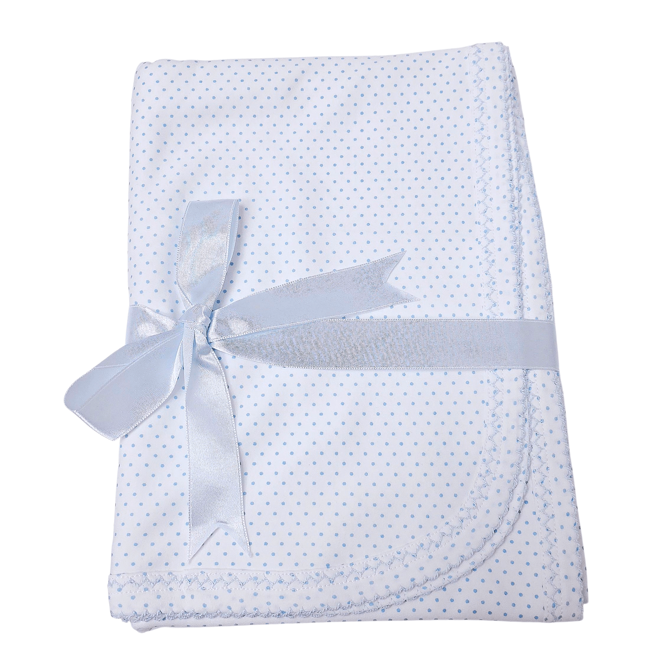 Blue Dot Blanket with Blue Crochet Trim - Born Childrens Boutique