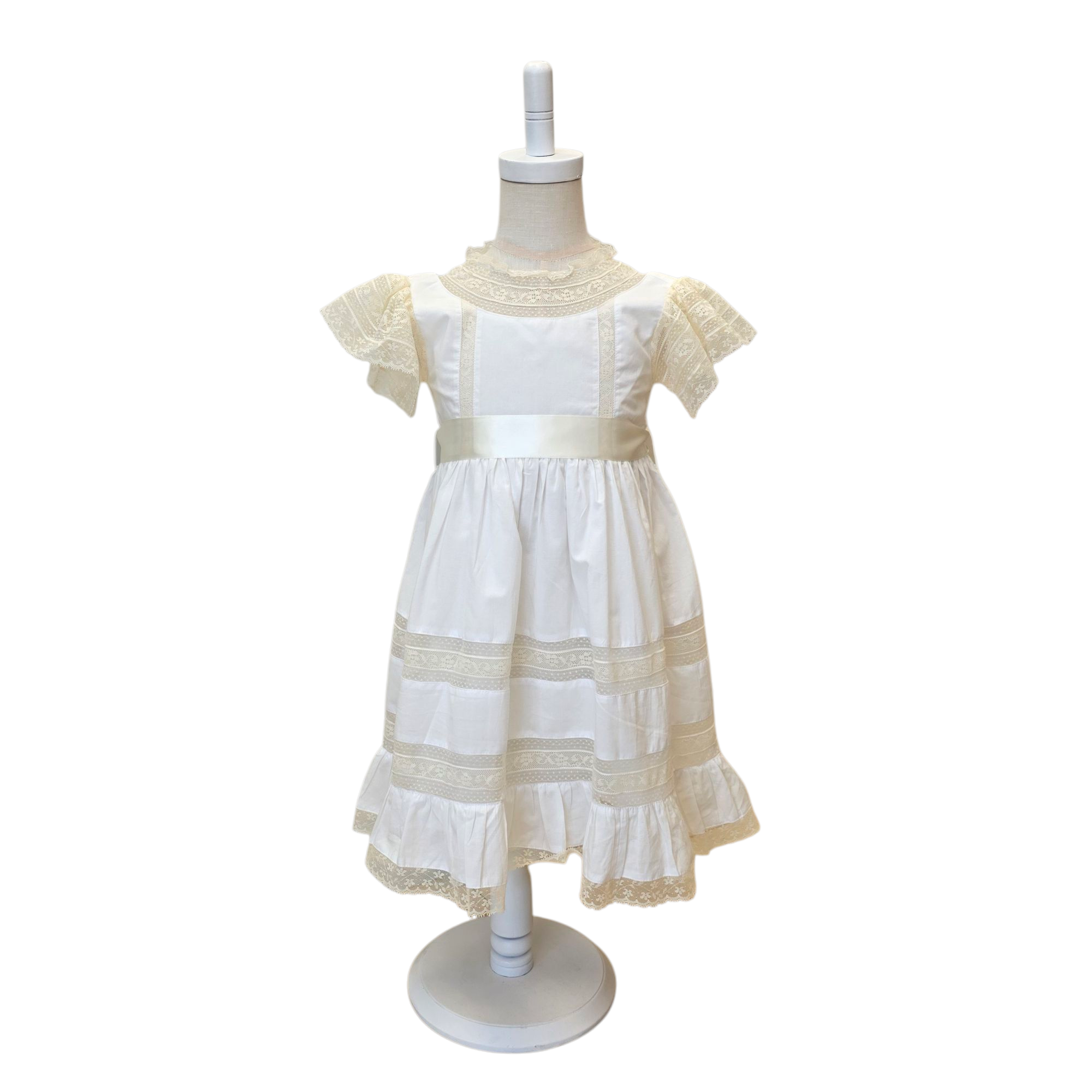 Amelia Rose Dress White w/ Ecru - Born Childrens Boutique