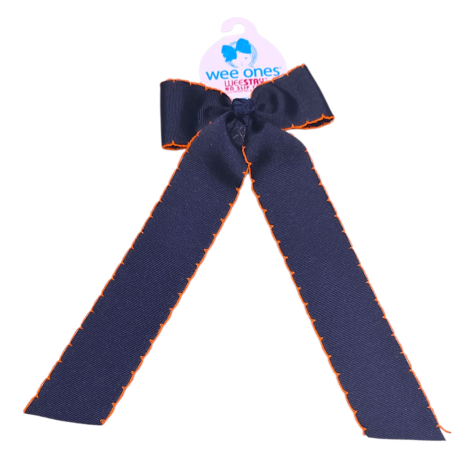 Wee Ones Navy with Orange Moonstitch Bow with Tail - Born Childrens Boutique