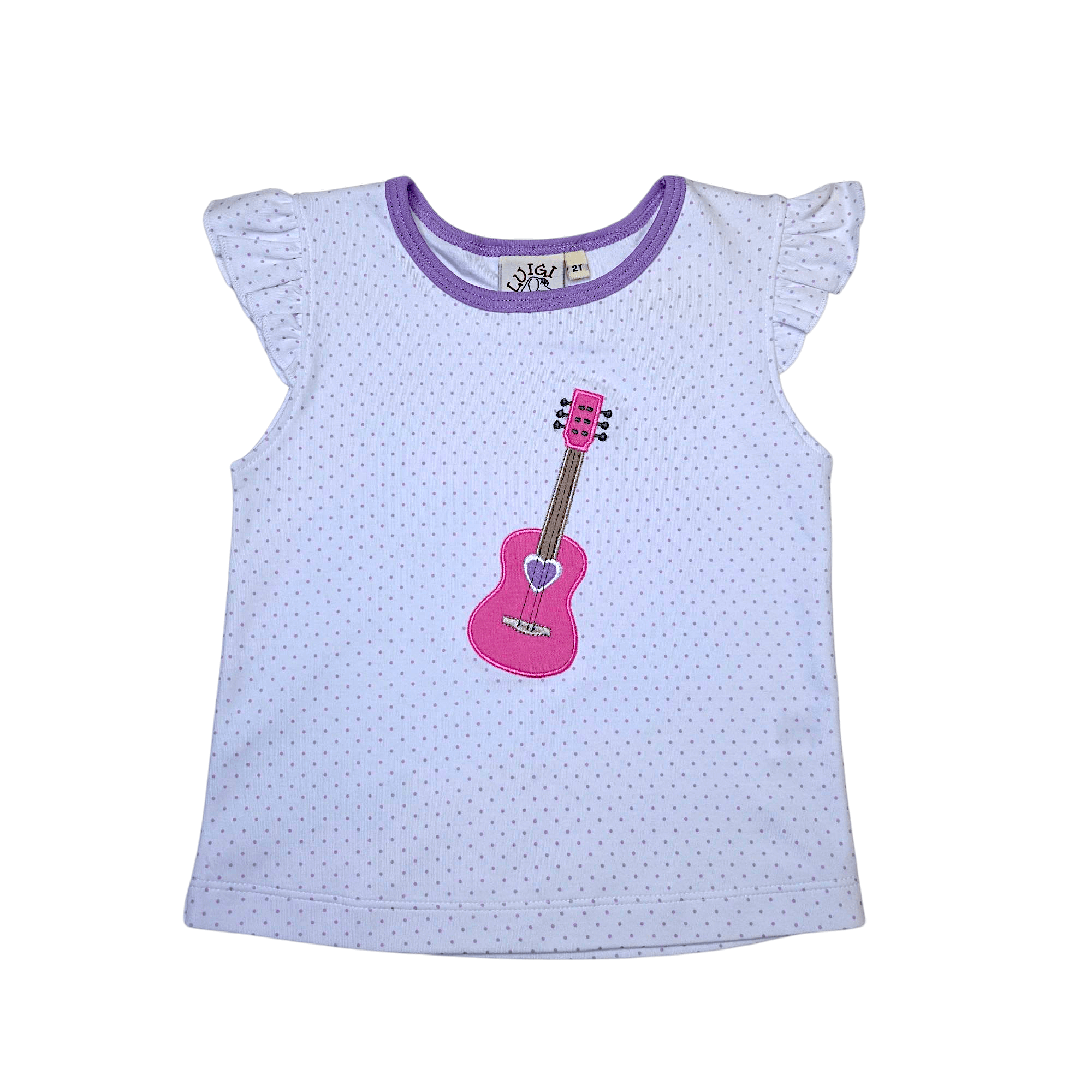 Guitar Flutter Top White with Lavender Dot - Born Childrens Boutique