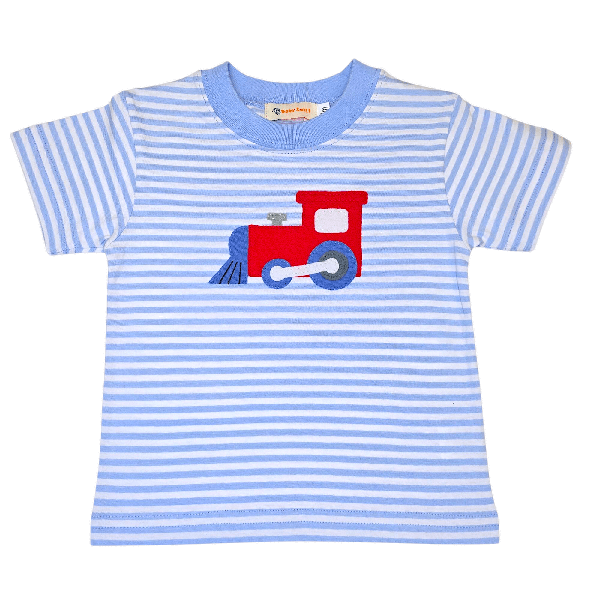 Train Sky Blue Stripe SS Shirt - Born Childrens Boutique