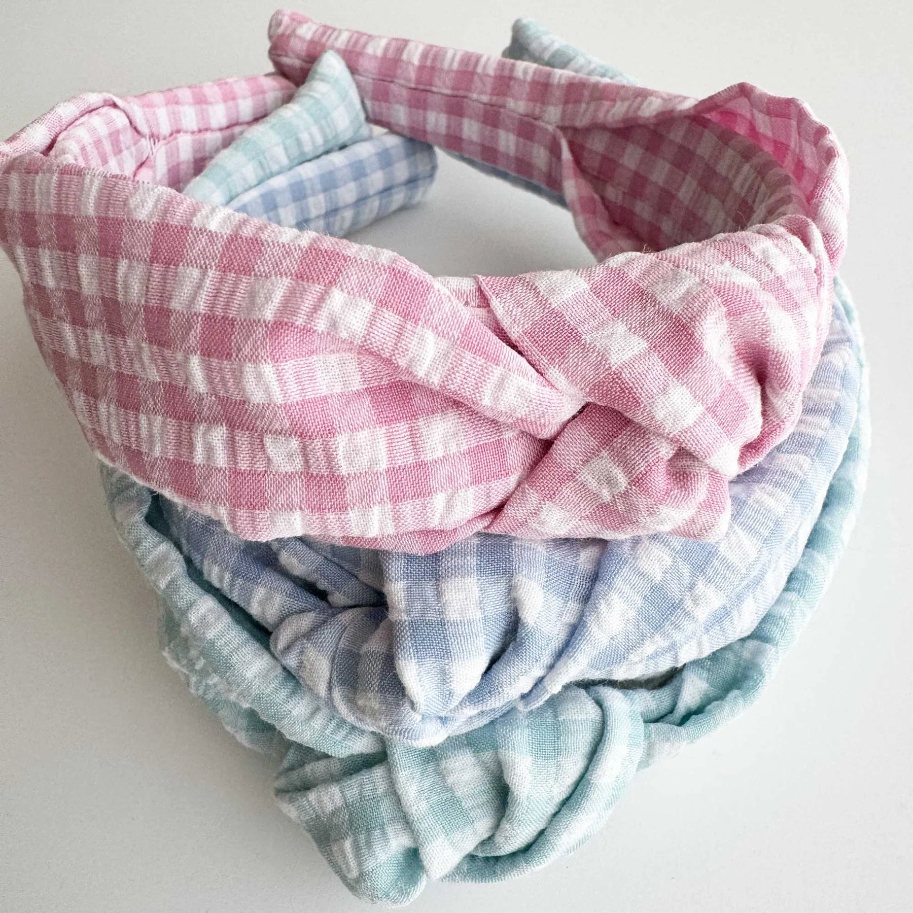 Seersucker Gingham Knotted Headband, Green - Born Childrens Boutique