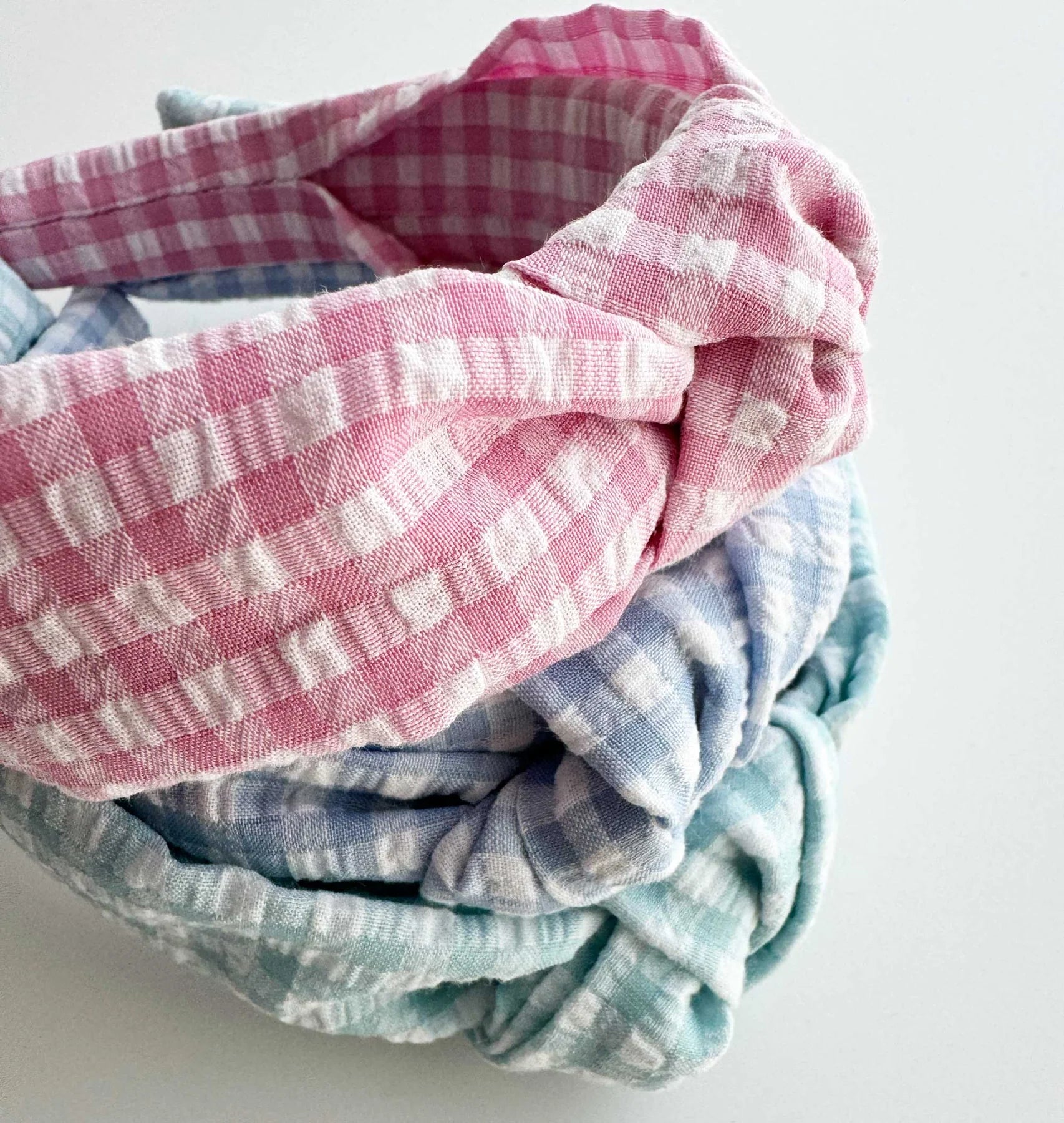 Seersucker Gingham Knotted Headband, Pink - Born Childrens Boutique
