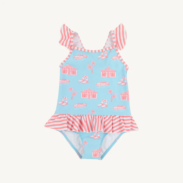 St. Lucia Swimsuit - Parrot Cay Canopy with Parrot Cay Coral Stripe - Born Childrens Boutique