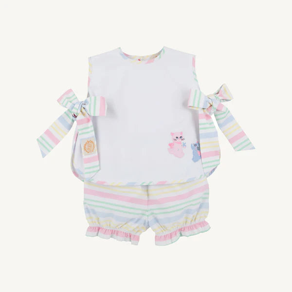 Talbott Tie Side - Worth Avenue White & San Antonio Stripe with Cat Applique - Born Childrens Boutique