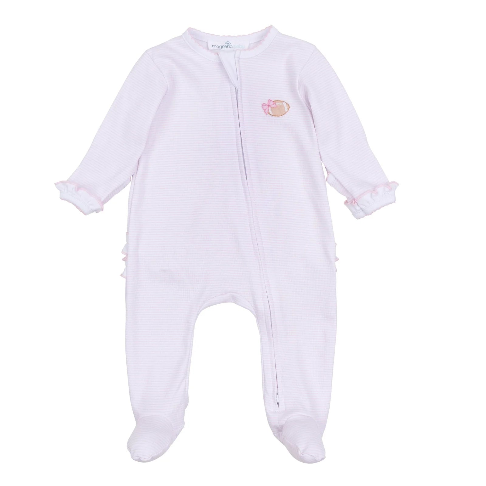 Touchdown Cutie Emb Ruffle Zipper Footie Light Pink - Born Childrens Boutique