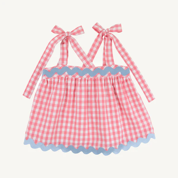 Tyler Tie Top - Parrot Cay Coral Check with Beale Street Blue - Born Childrens Boutique