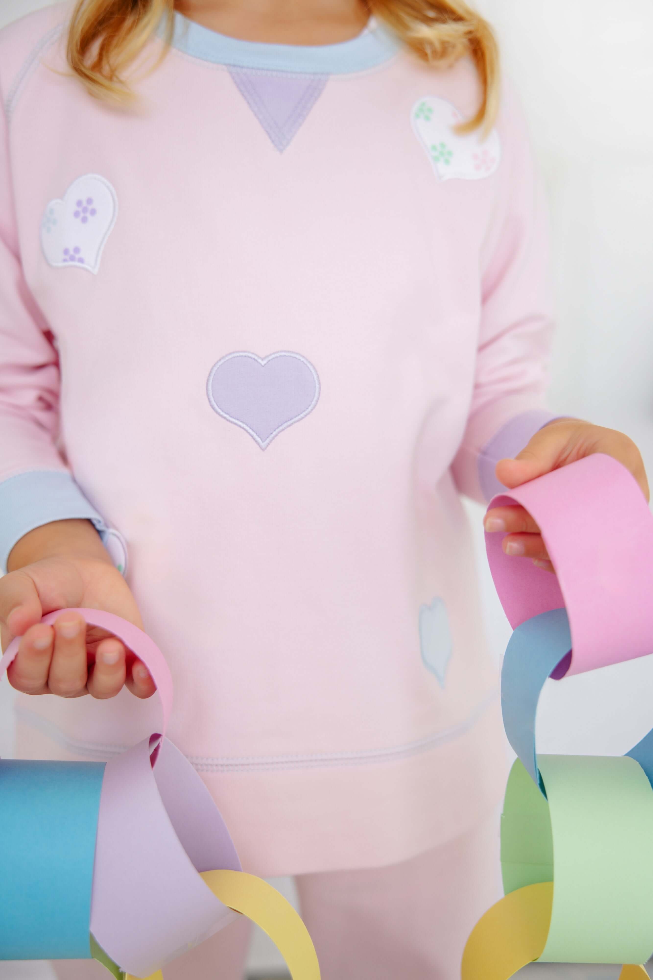Cassidy Comfy Crewneck - Palm Beach Pink/Buckhead Blue/Lauderdale Lavender/Hearts - Born Childrens Boutique