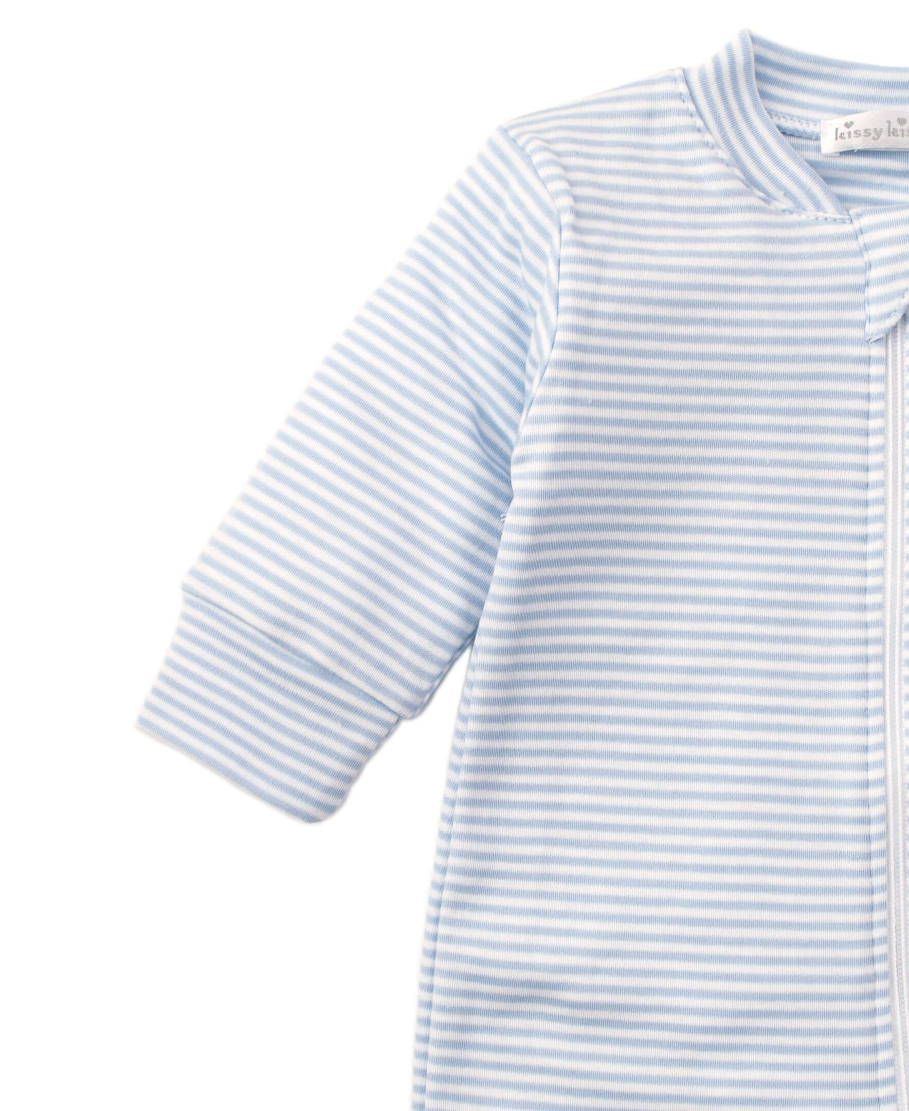 Light Blue Stripes Footie w/ Zip - Born Childrens Boutique