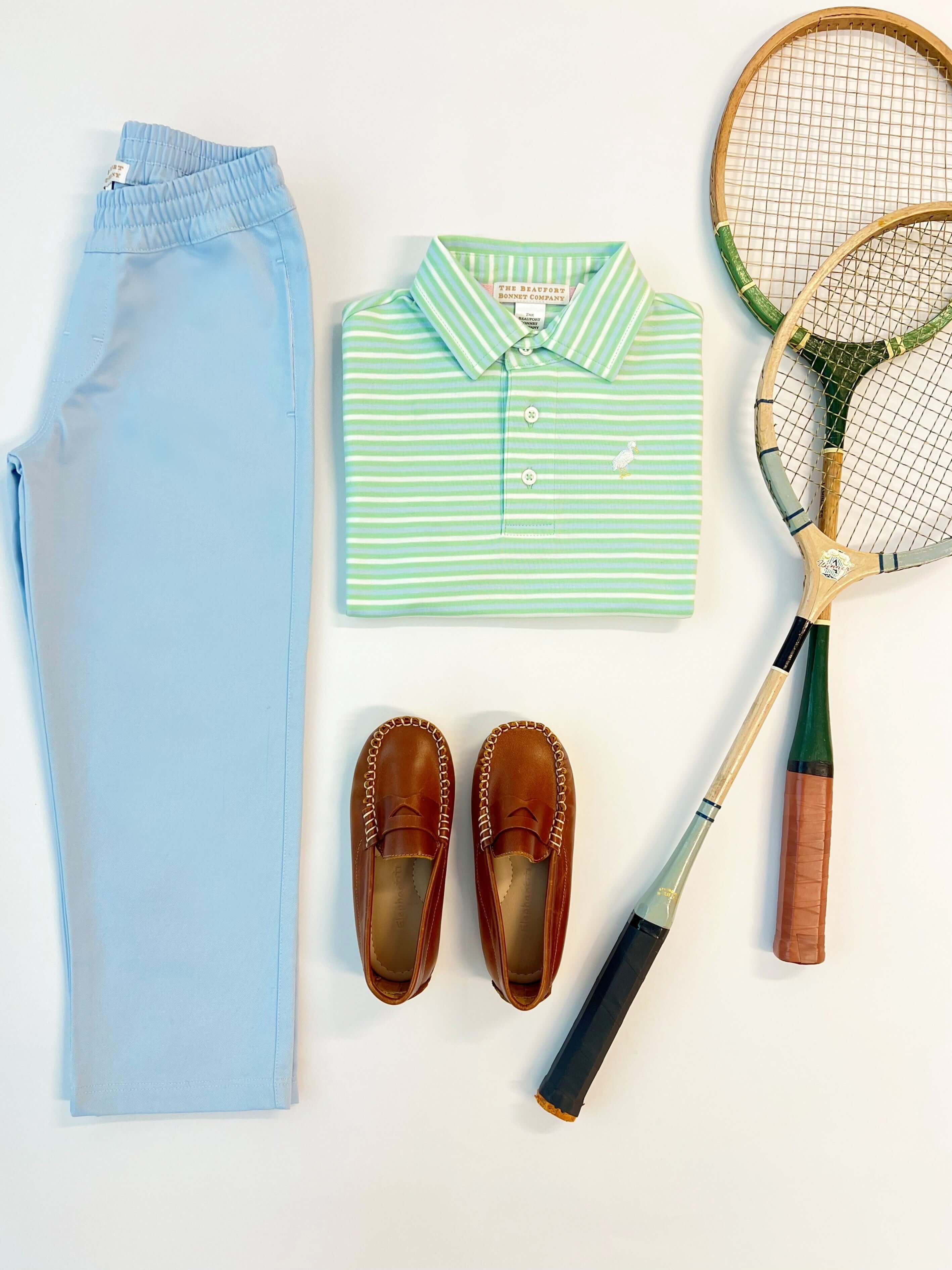 Prim and Proper SS Polo - Sumner County Stripe (Grace Bay Green)/Multicolor - Born Childrens Boutique
